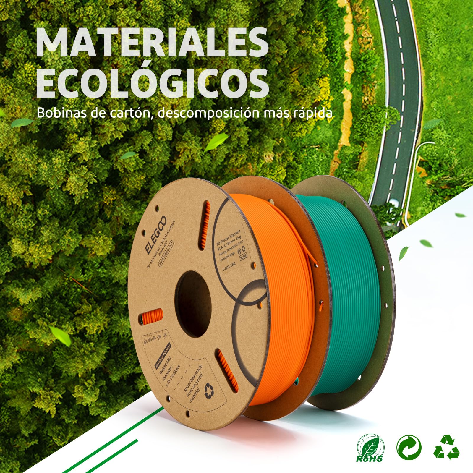 ELEGOO Filamento PLA 1.75mm 1KG Negro para Impresora 3D Precisión Dimensional +/- 0.02mm