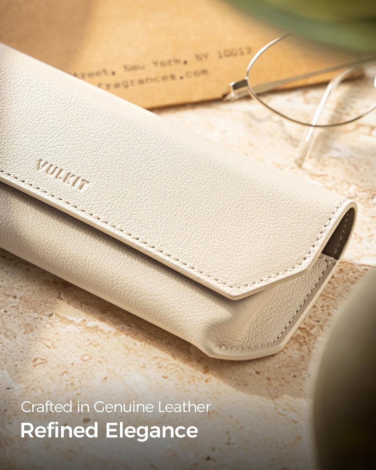VULKIT Genuine Leather Glasses Case, Magnetic Closure Sunglasses Case, Eye Glasses Cases for Men & Women Spectacle Cases