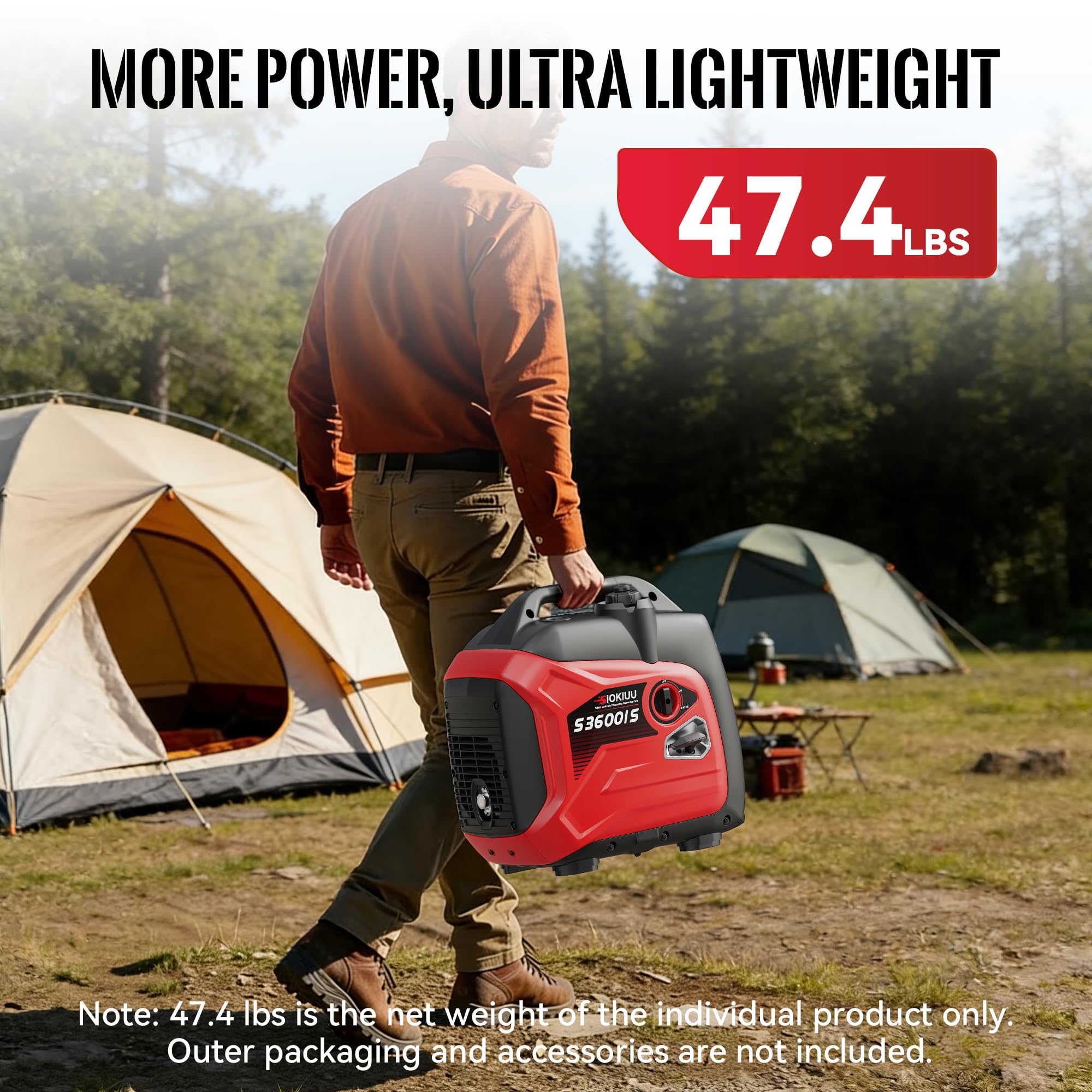Generador portátil de 3600 W, generador inversor súper silencioso, ultraligero para respaldo del hogar, campamento al aire libre, protección de sensor de CO, EPA, modo ECO