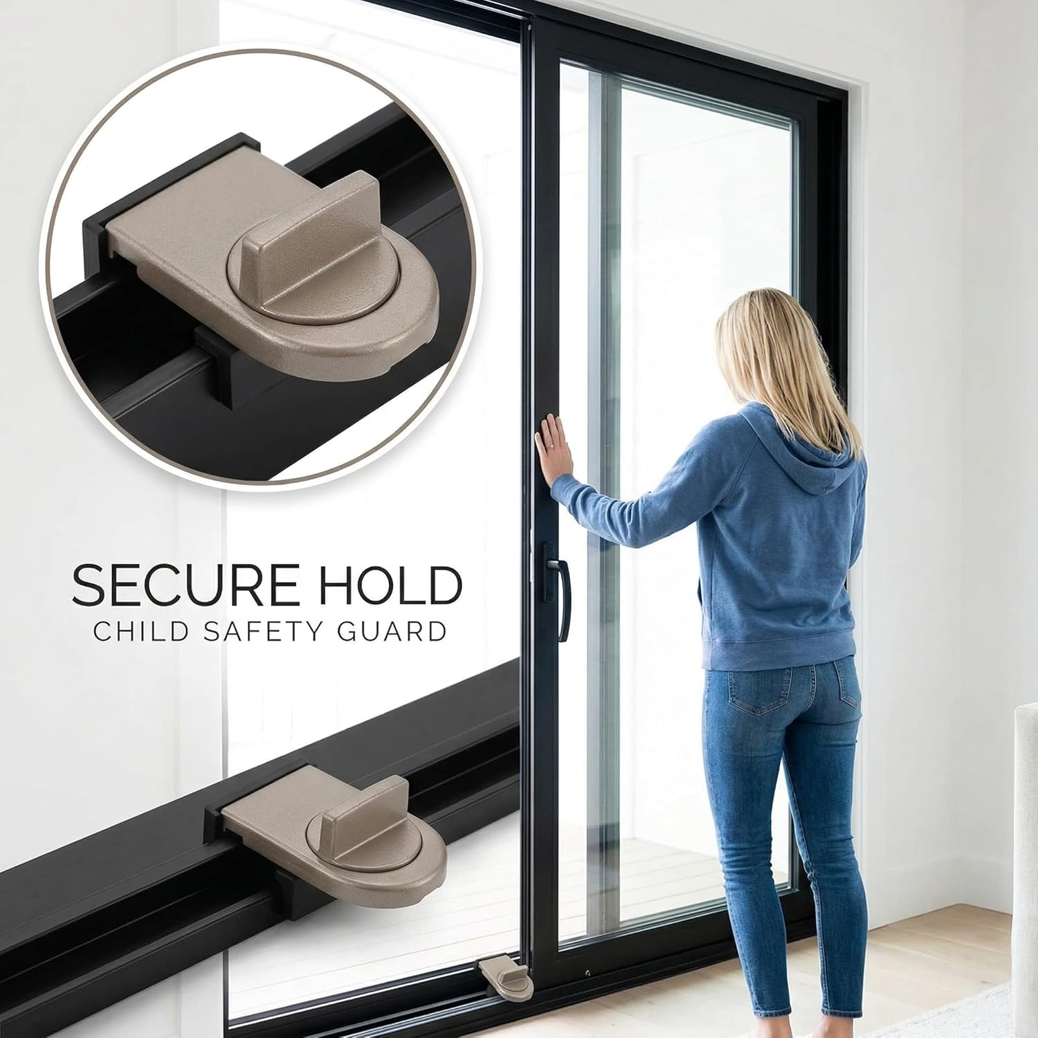 Sliding Door Lock, 2 Pack Light Brown Aluminum Alloy Window Locks Double Slot Child Safety Guards, Heavy Duty Security Stopper for Sliding Glass Frames and Window Tracks Fit 2.5-4CM Width