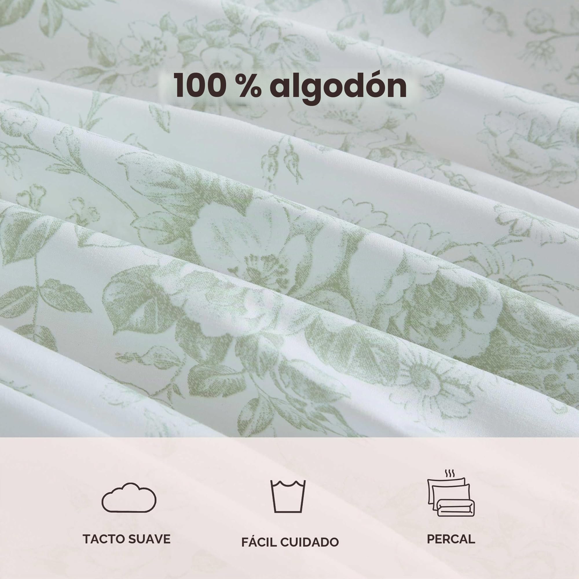 Laura Ashley - Sábanas matrimoniales, Juego de Ropa de Cama de percal de algodón, Ligeras y Transpirables para decoración del hogar (Toile Delight Verde, matrimonial)