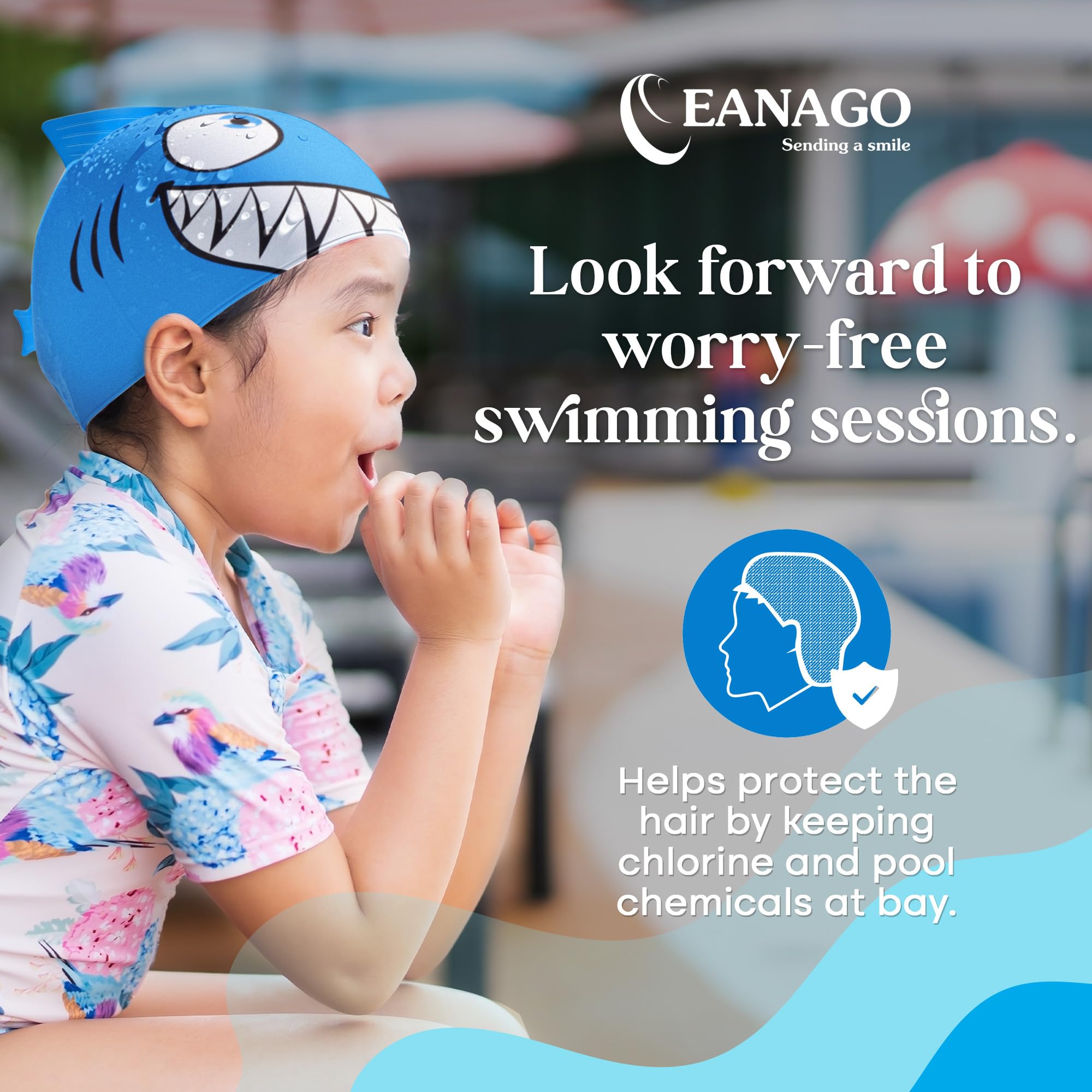 EANAGO silicone swimming cap for girls - fashionable swimming cap for children for swimming and training - suitable for approx. 4 to 12 years - swimming cap for children - Image 4