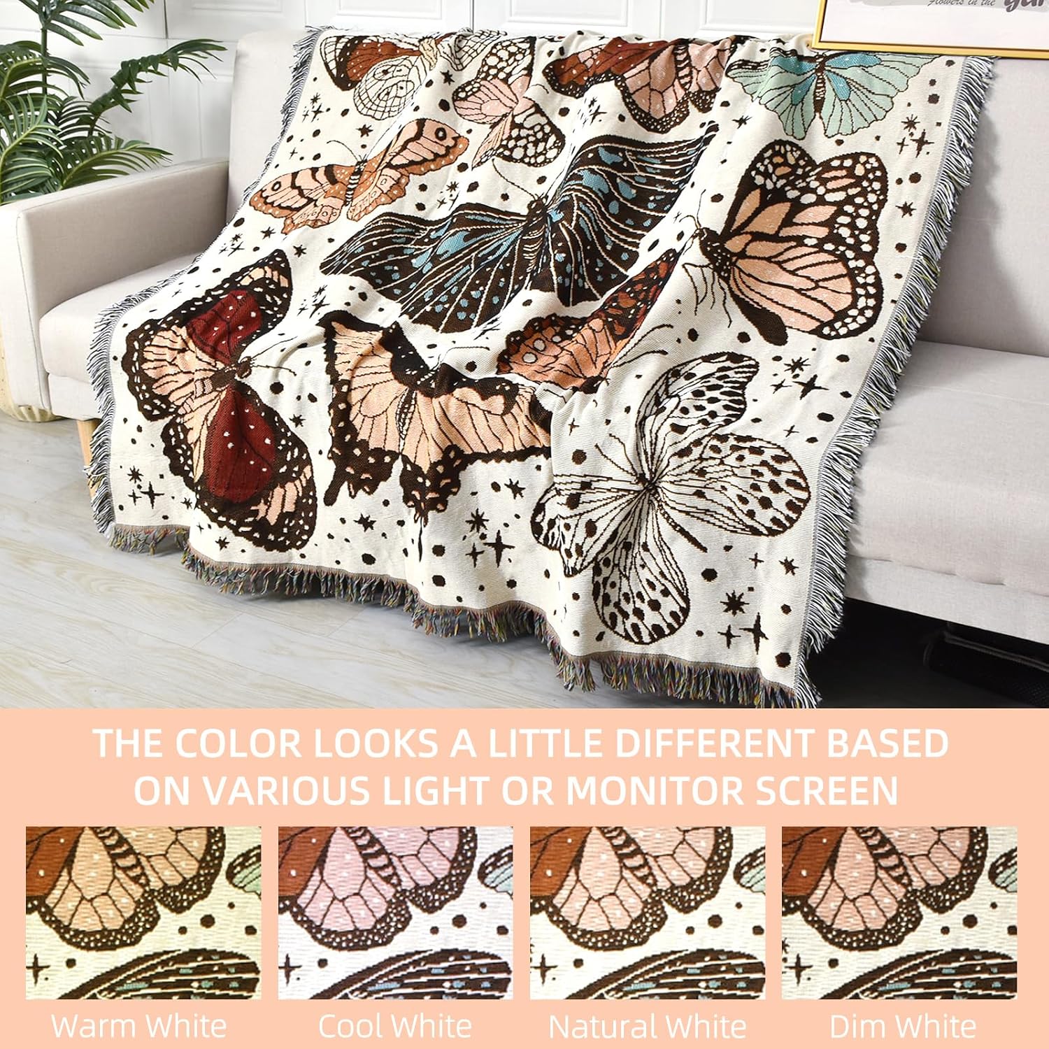 Boho Throw Blanket Reversible Cotton Bohemian Tapestry Hippie Room Decor Double Sided (Month Moth Print 50"x60") - Image 5