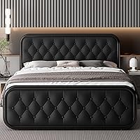Vista 1 de Feonase Marco de cama tamaño completo, marco de cama resistente con cabecera de piel sintética, cama de plataforma tapizada con listones de metal