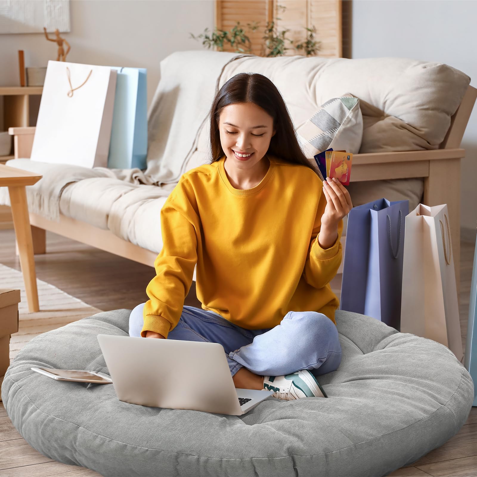 Funnymoom Large Floor Cushion Seating Round Floor Pillows Cushions for Kids Adults Oversized Playroom Pillows Reading Nook Big Pillow for Sitting Meditation Yoga Living Room Sofa Balcony