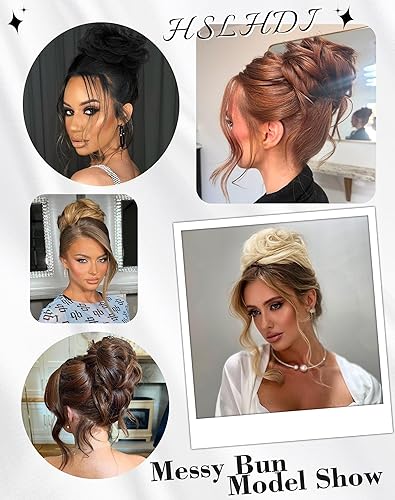 Miniatura 5 de Messy Hair Bun Hair Piece 5Packs for Women Short Bun Tousled Synthetic Elastic Scrunchies Hairpiece for Women Girls of 430#(Darkest Brown & Light