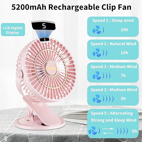 Miniatura 2 de PEKPAK Ventilador de clip, ClipEscritorioColgado Mini ventilador recargable 3 en 1 6 pulgadas5200 mAh Ventilador de escritorio pequeño con ganchos