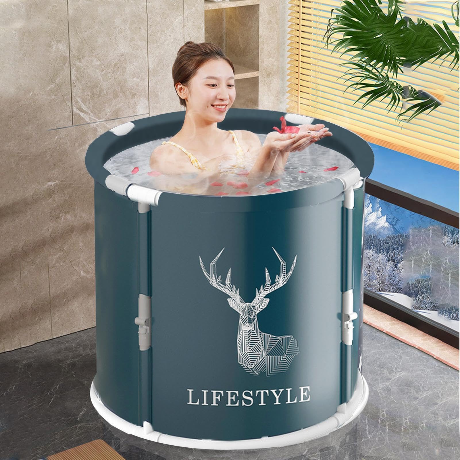 Vasca da bagno portatile – Piscina sommergibile pieghevole per adulti | vasca da bagno autoportante, bagno caldo e bagno di ghiaccio per la famiglia, SPA