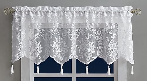 Warm Home Designs Par de 2 paneles de cortina de encaje semitransparentes de color blanco de 54 pulgadas de ancho x 108 pulgadas de largo, cenefas disponible en Yaxa Colombia