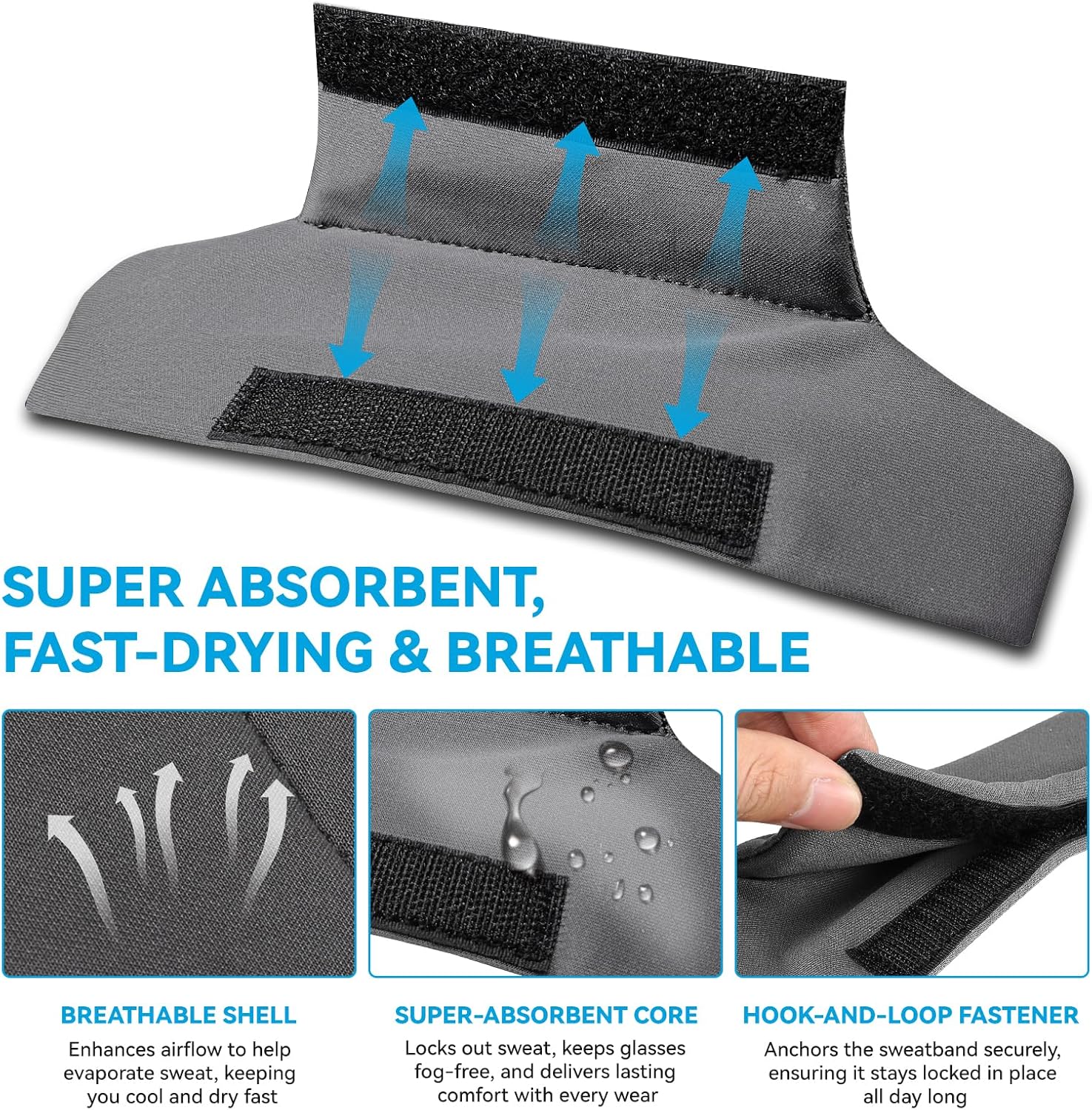 Hard Hat Liner Sweatband, High Quality Hardhat Sweatband, Super Comfortable, Absorbs Sweat, Quick-Dry, Cooling Hard Hat Sweat Bands Washable Reusable for Safety Helmet, Grey