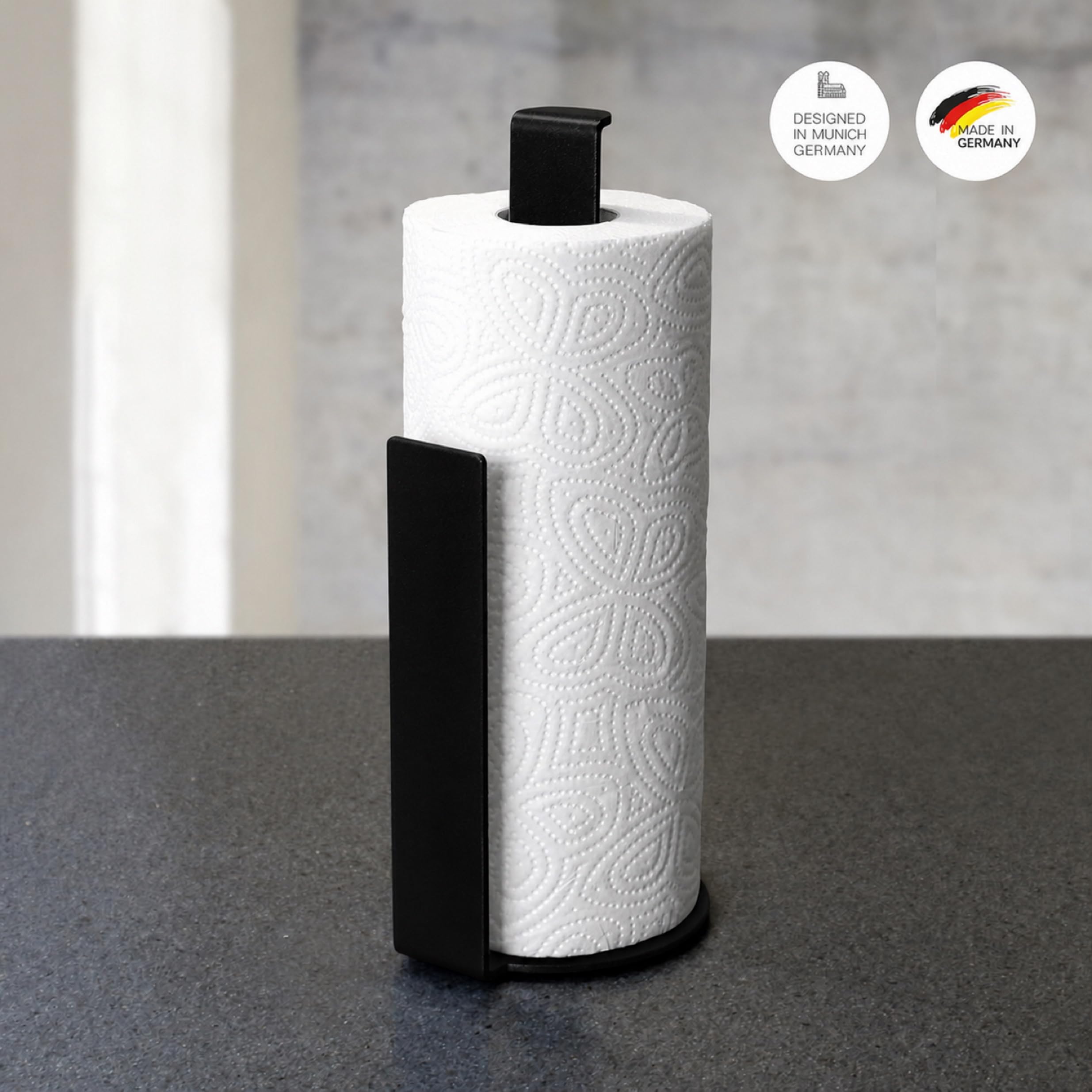 RacknRoll Premium Küchenrollenhalter Schwarz Made in Germany, Edelstahl
