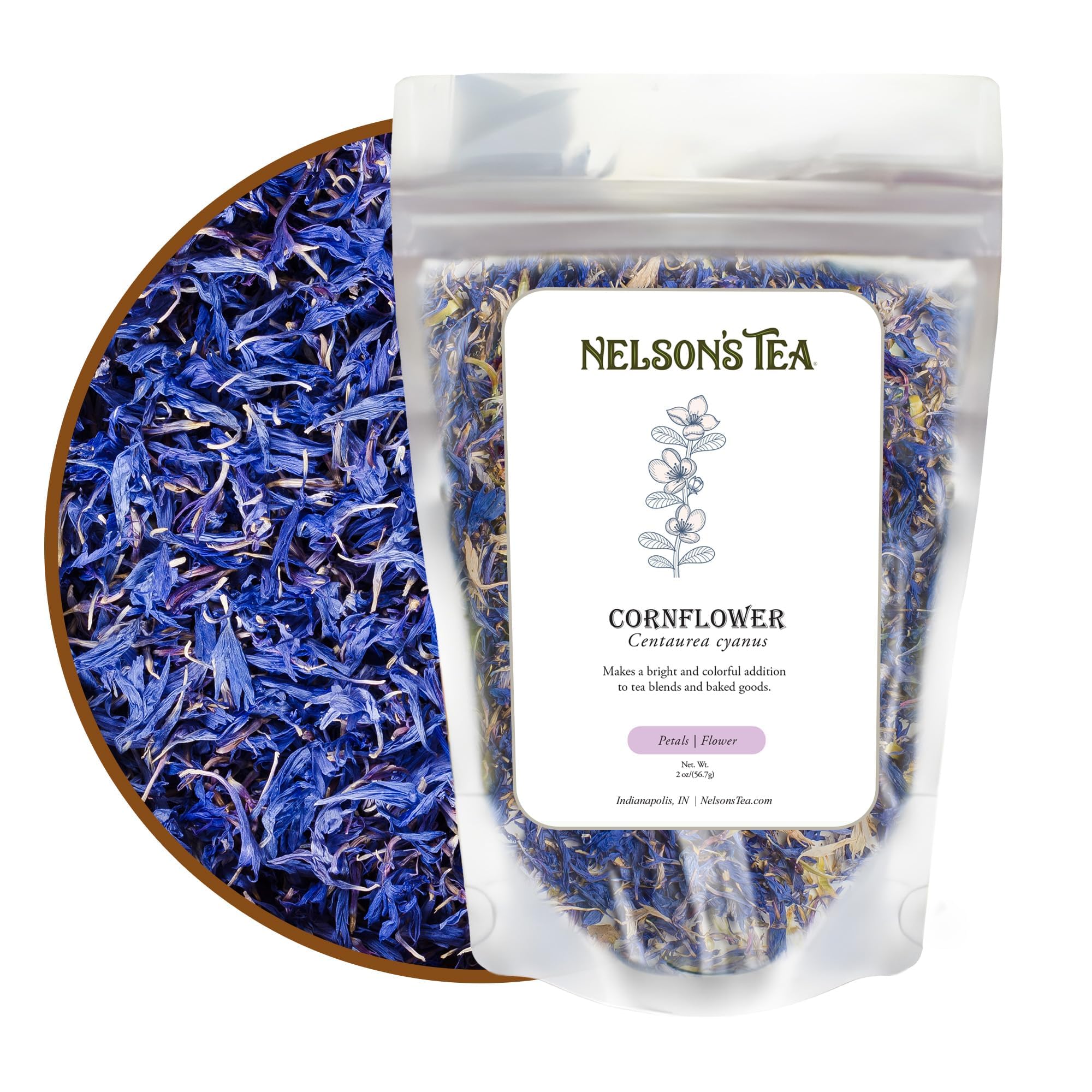 Nelson's Tea Cornflower Petals - Dried Blue Cornflower (Centaurea Cyanus) for Tea Blends, Latte, Smoothie, & Bath Salts (2 oz.)
