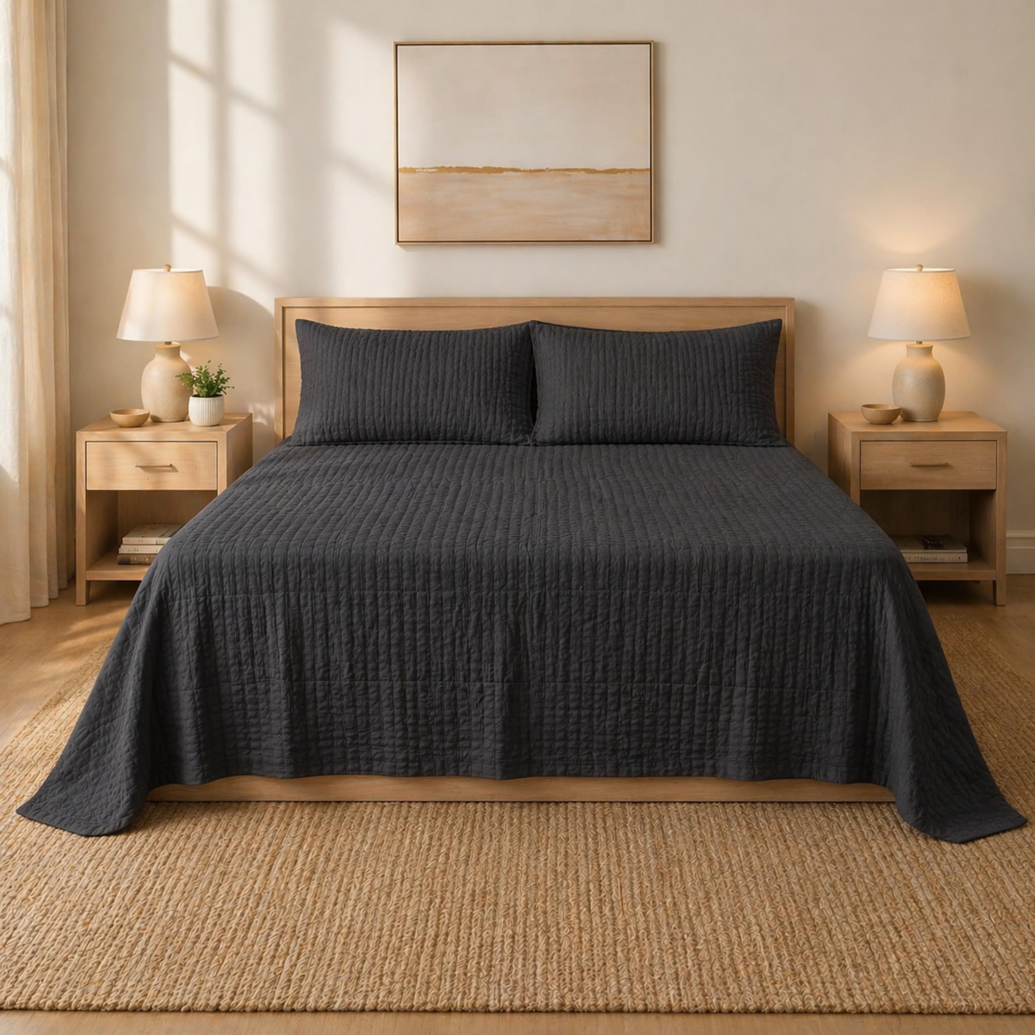 Copriletto Matrimoniale Estivo 260x260 cm in 100% Cotone Nido d’Ape – Copriletto Leggero Traspirante Non Trapuntato – Telo Arredo Letto Matrimoniale Rebecca Home Bifulco (Antracite)