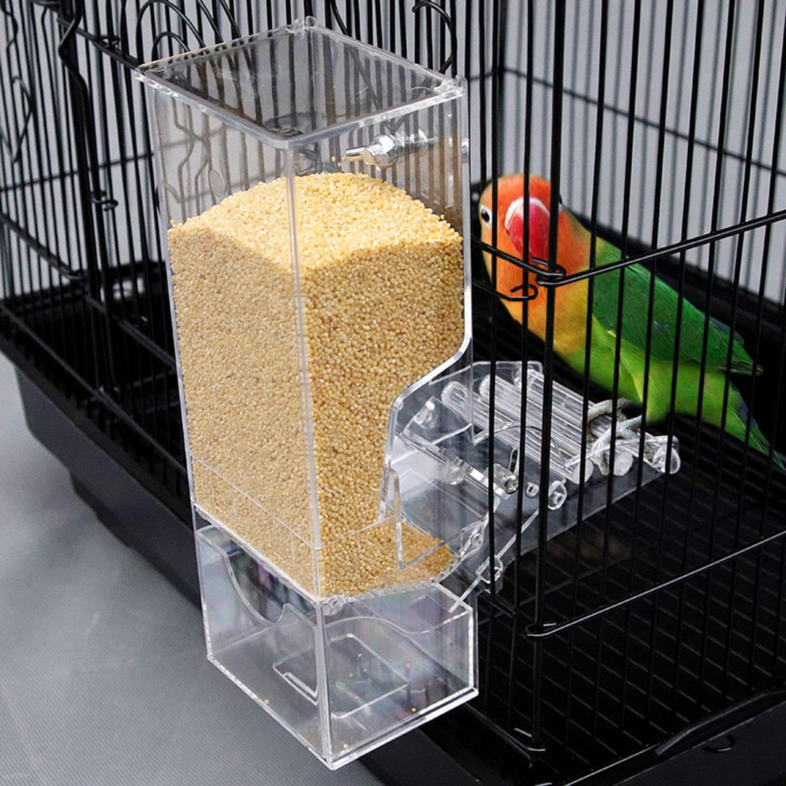 Mangeoire Oiseau Automatique pour Parrot Conteneur Aliments Suspendu sans Débordement Amovible avec Poteau Adaptée au Nourrissage des Perruches