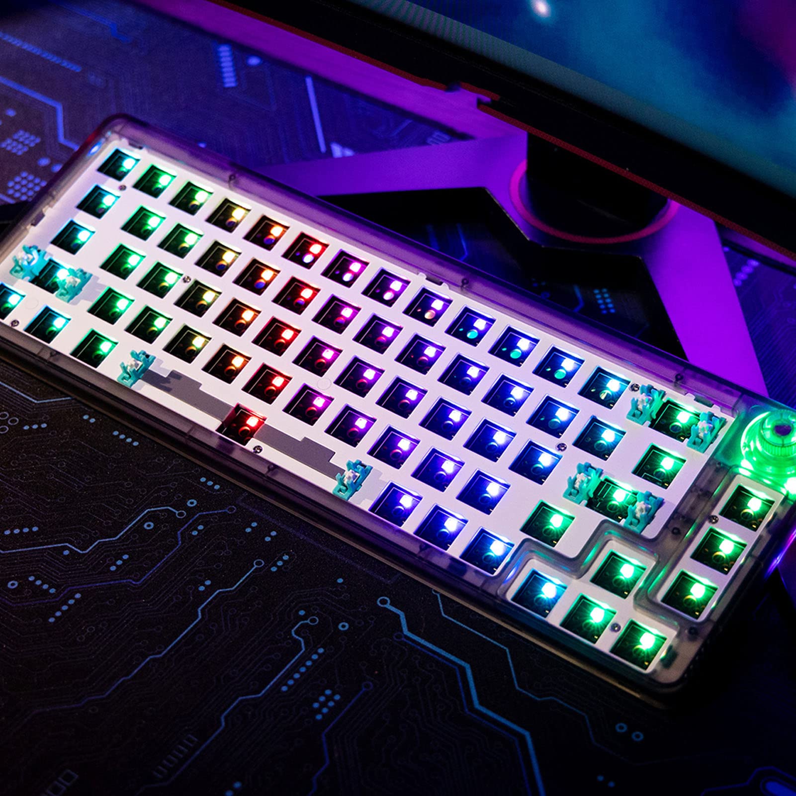SUNGOOYUE Modułowa Klawiatura Mechaniczna, Zestaw do Samodzielnego Montażu RGB z możliwością Wymiany Podczas Pracy z 67 Klawiszami, Połączenie Wielomodowe BT5.0 2,4 GHz Przewodowe (Przezroczysta