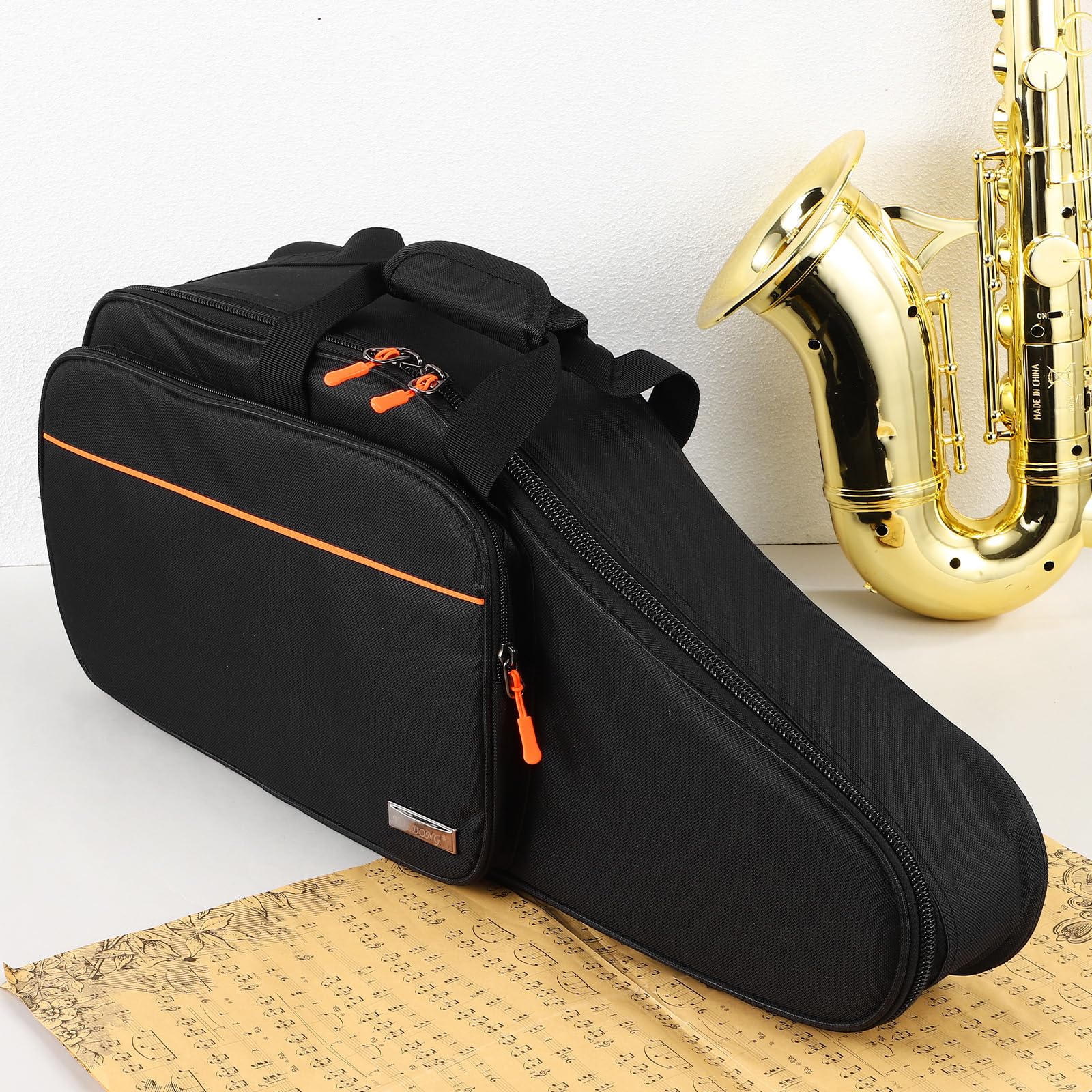 Vaguelly Valise pour saxophone alto Oxford étanche avec rembourrage de 18 mm, bandoulière, poche extérieure, de transport léger pour saxophone Noir