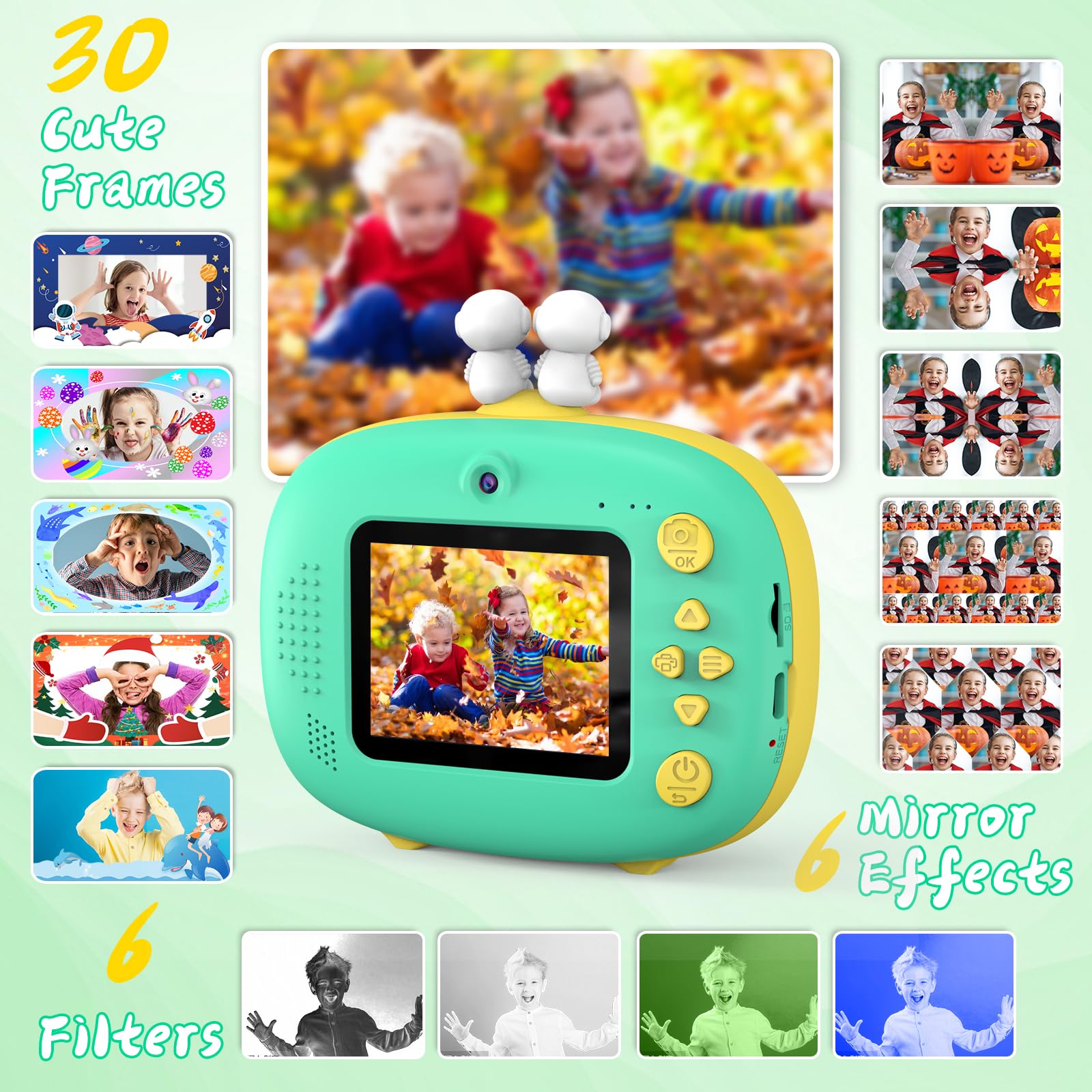 CHAKEYAKE Macchina Fotografica Bambini Istantanea,2,4 Pollici Digitale Fotocamera Bambini con 32GB TF Scheda e Carta Fotografica per Stampa, Regalo per Bambini dai 3-12 Anni (Verde)