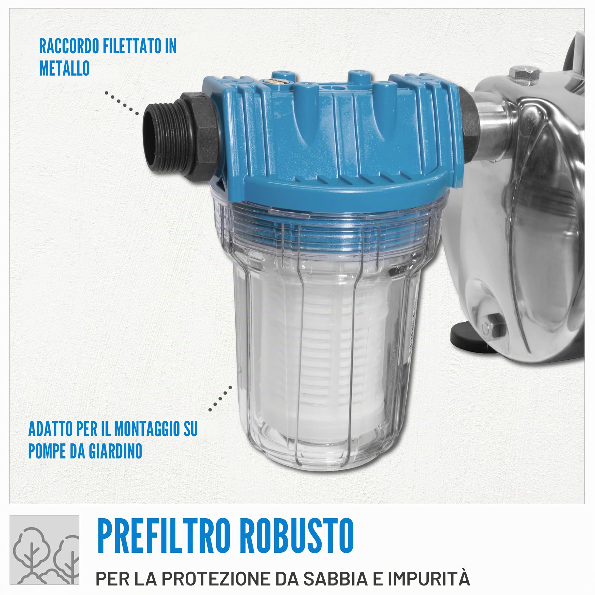 Güde Filtro acqua tipo A (con inserto filtro, attacco filettato su entrambi i lati in metallo IG/AG 1", max. 5,5 bar, cartuccia filtrante lavabile, nessuna aspirazione di sabbia e solidi, per pompe da