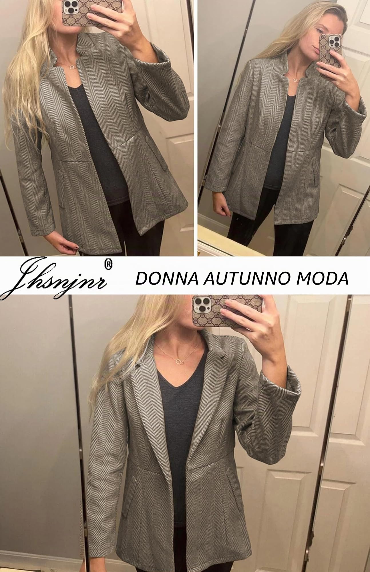 Jhsnjnr Giacche da donna aperte sul davanti casual business ufficio cardigan blazer maniche lunghe colletto stand cappotti capispalla