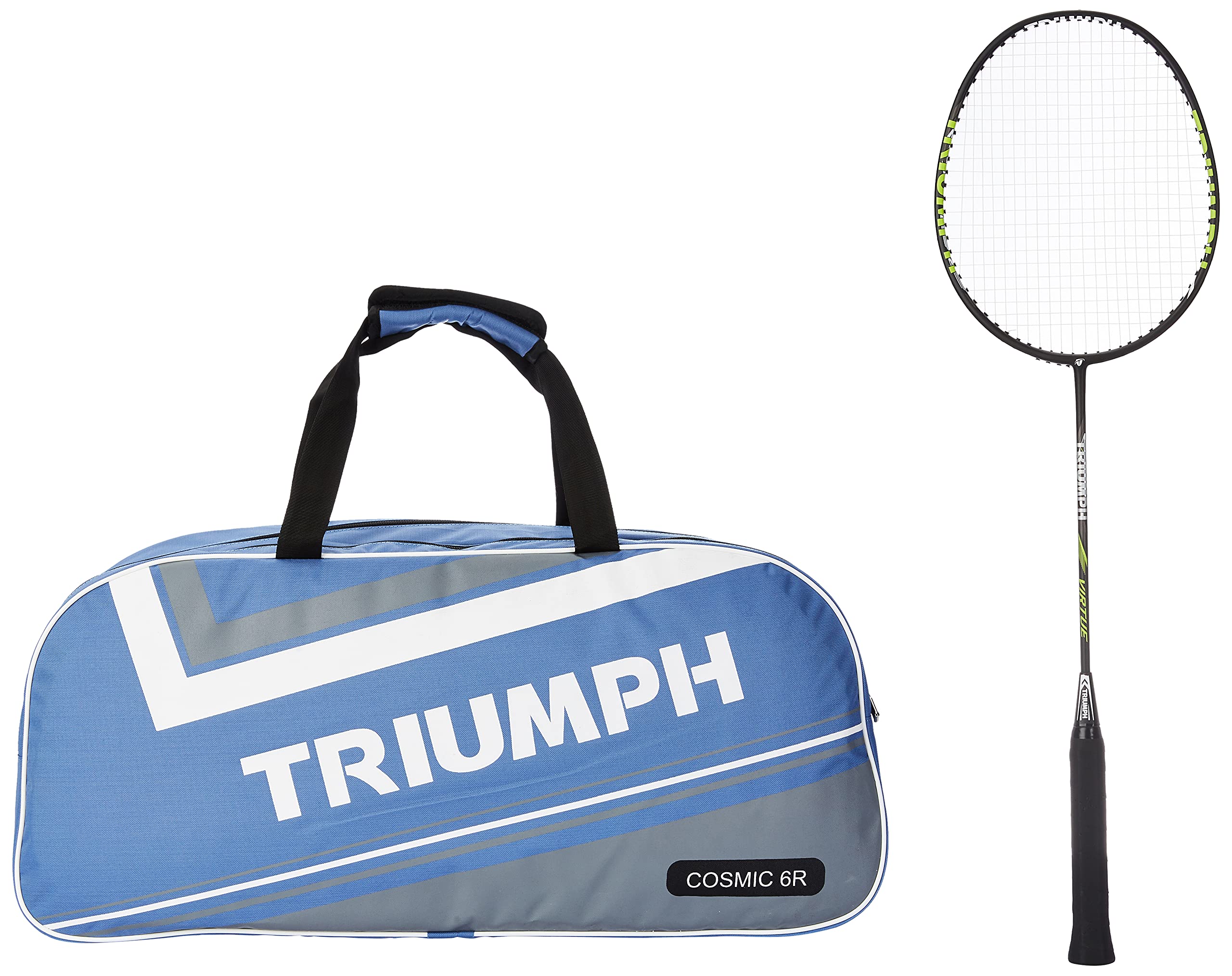 Triumph Virtue Graphite Hotmelt Light Weight Strung Badminton Racket with Cosmic-6R Double Compartment Badminton Bag Sky/Grey-image-41