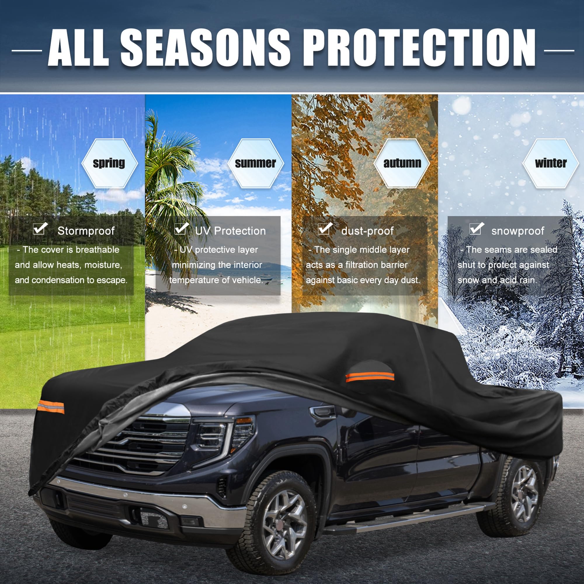 X AUTOHAUX - Telo copriauto per GMC Sierra Crew Cab 2 m 210D-PU, copertura completa per tutte le condizioni atmosferiche, con cerniera porta, impermeabile, antivento, protezione da sole, pioggia, neve