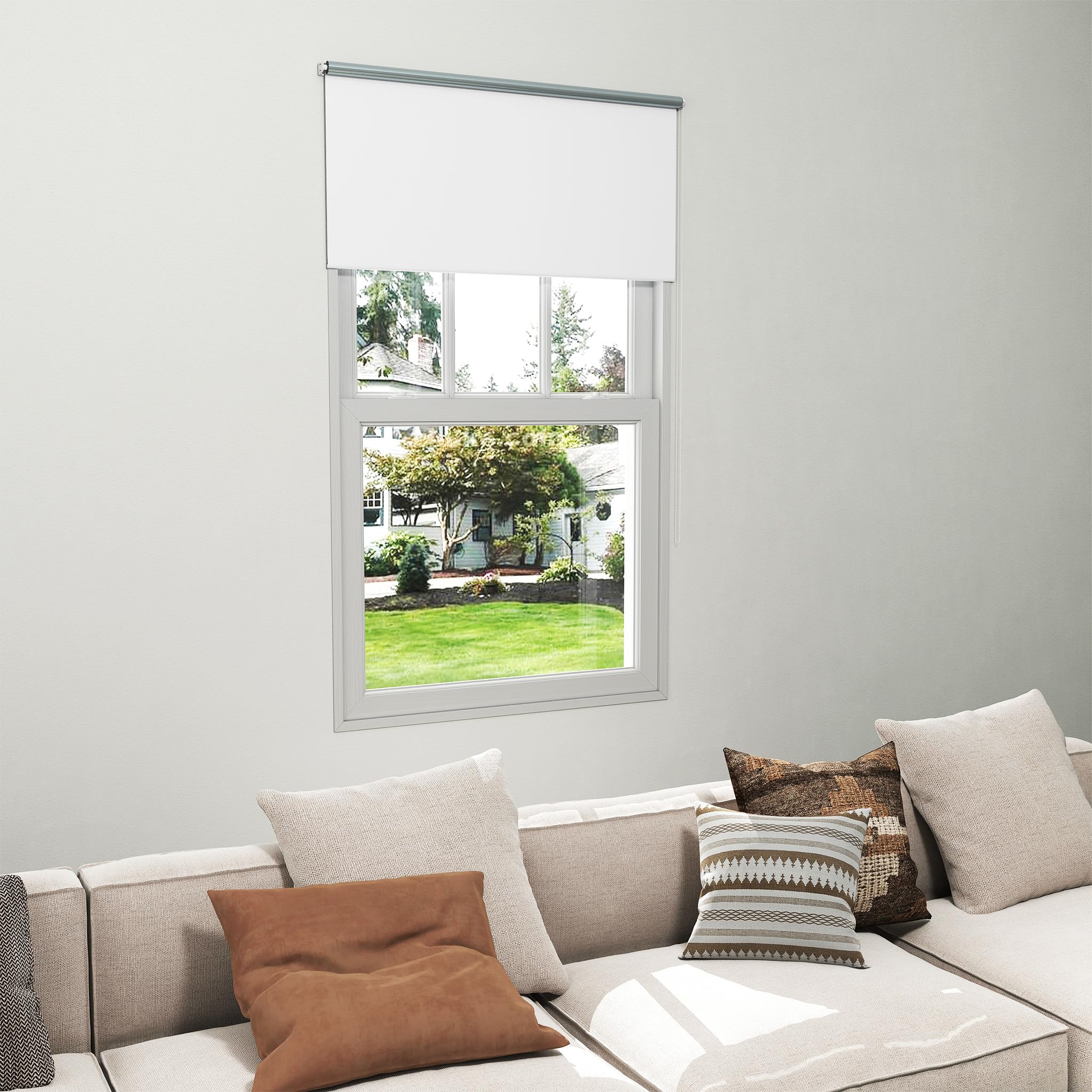 Aufun Tenda a rullo oscurante, con tirante laterale, senza fori, fissaggio a morsetto (120 x 210 cm, bianco)