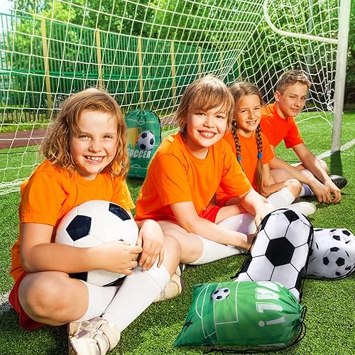 Miniatura 7 de Shappy 12 bolsas de fiesta de fútbol – Bolsas deportivas con cordón para decoración de cumpleaños, fútbol, baloncesto y baby shower