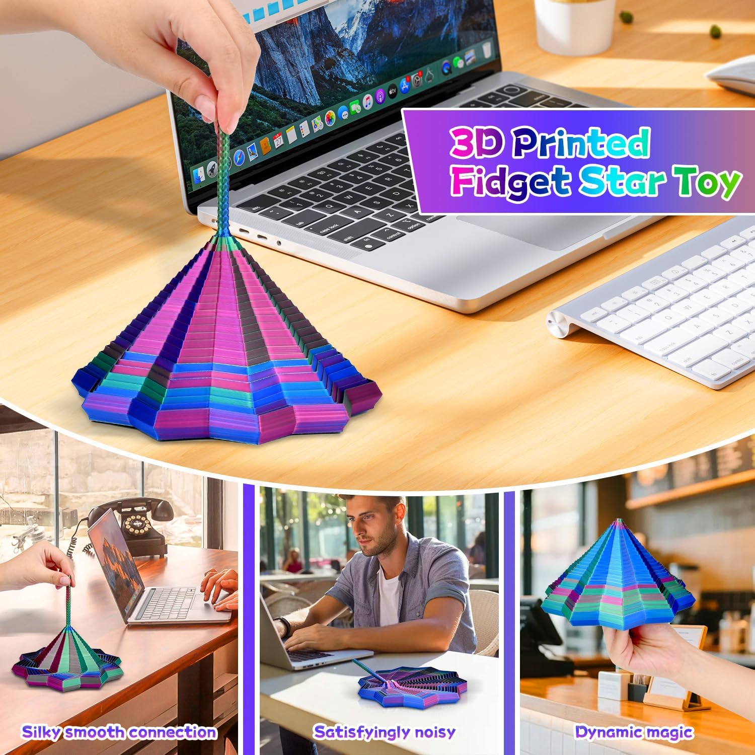 Fractal Sensory Fidget Star, 3D Printed Fidgets, 9 CM Expanded Sensory Fidget Star with Handle - Image 2