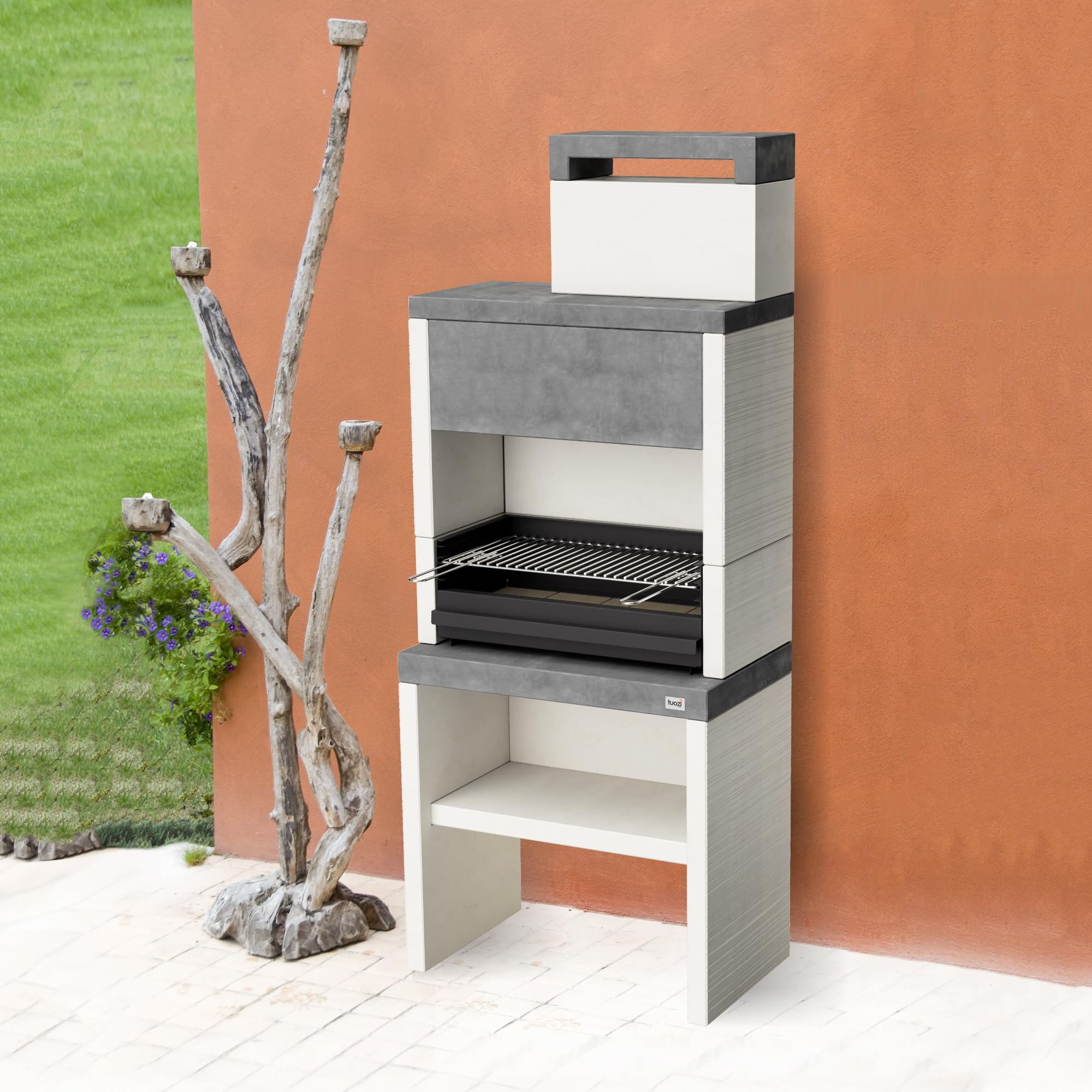 TUOZI - PACK 4 PLAN – COCINA DE EXTERIOR PLAN 1 PLUS FULL – Barbacoa Modular con Parrilla de Acero Inoxidable, Fregadero y Cocina a Gas (266 x 47 x 192 cm)
