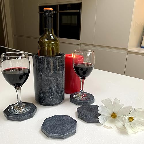 Miniatura 10 de Enfriador de vino grande enfriador de vino de mármol blanco, ideal para fiestas y ocasiones. Este juego incluye 4 posavasos de mármol.