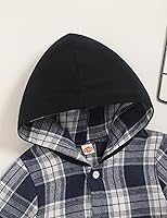 Vista 5 de Fuermos Ropa para niños pequeños, conjunto de camisa de botones de franela con malla y capucha + pantalones para niños, conjuntos de otoño e invierno