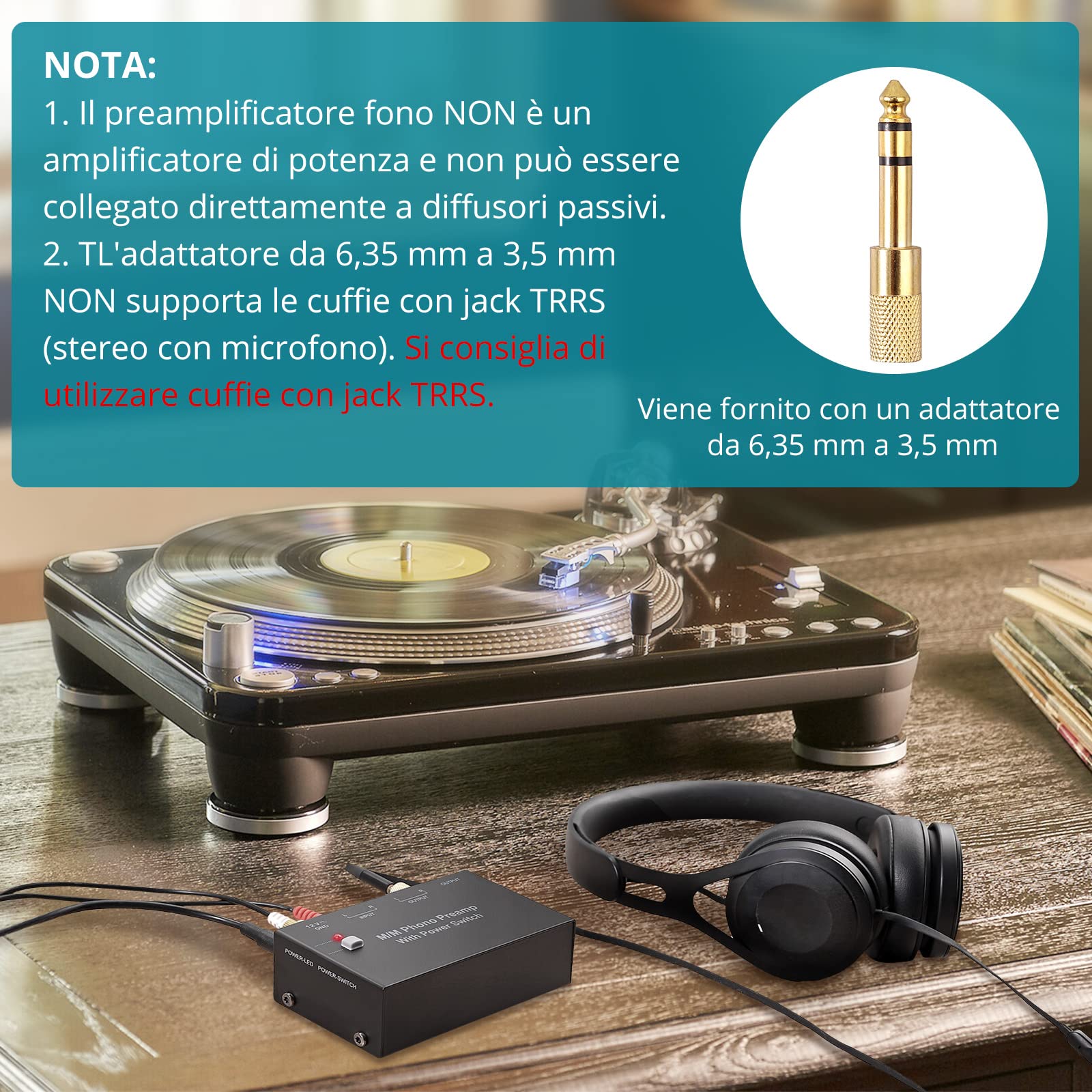 MM Phono Preamplificatore DC 12V Audio Stereo Preamp per Giradischida a Basso Rumore con Uscita RCA e TRS