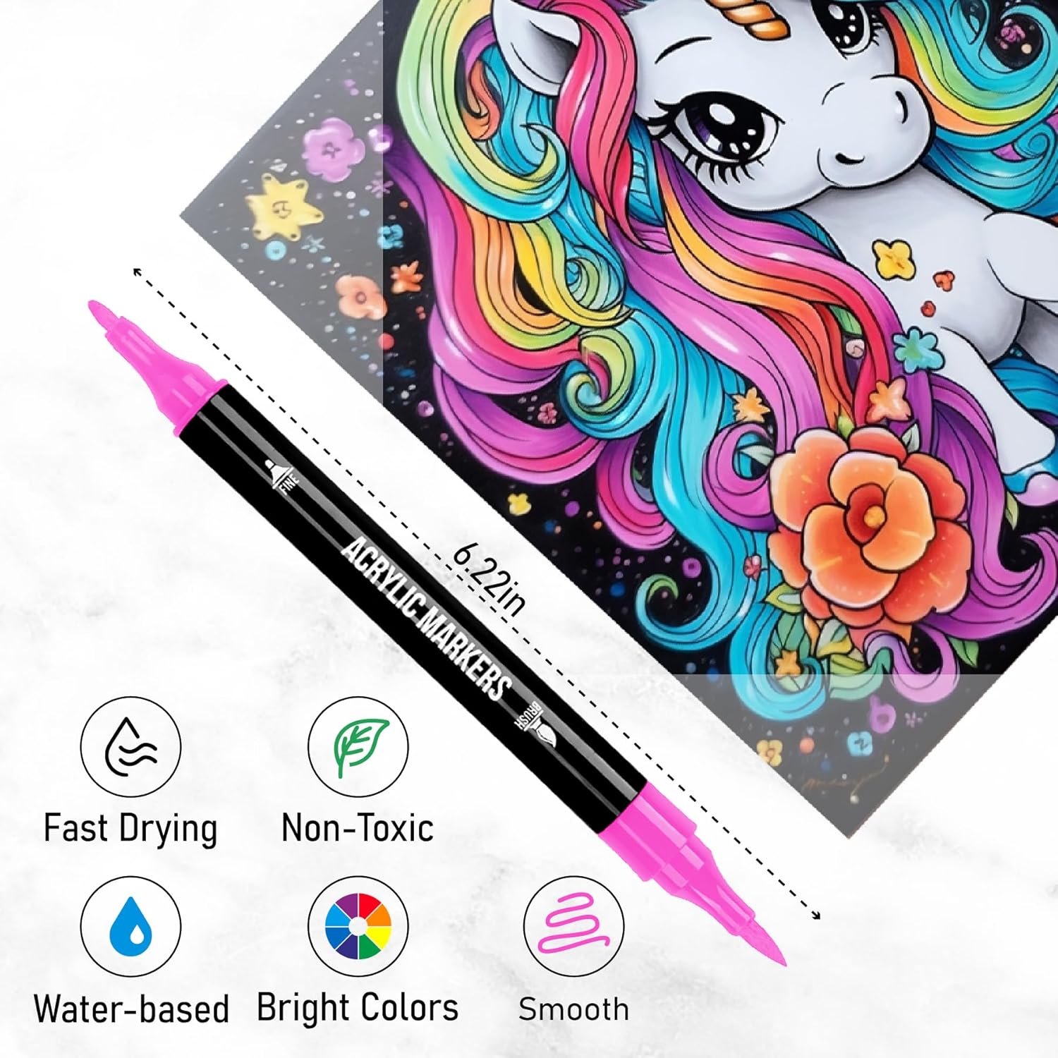 120 Colors Acrylic Paint Markers, Dual Tip Fine Tip and Brush Tip Pens Contain 24 Metallic Color for Stone, Wood, Calligraphy, Canvas, Ceramic, Metal, Glass, Rock Painting, DIY Crafts - Image 5