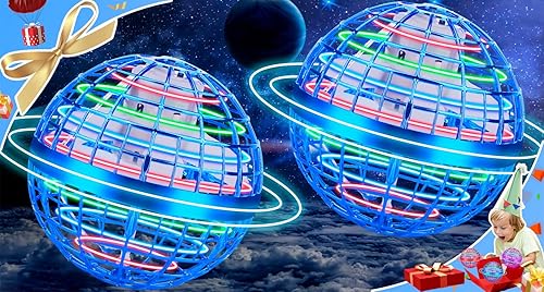 Paquete de 2 bolas de orbe volador, bola de boomerang de globo cósmico con luces LED, bola de orbe volador flotante, mini dron, juguete de dron de
