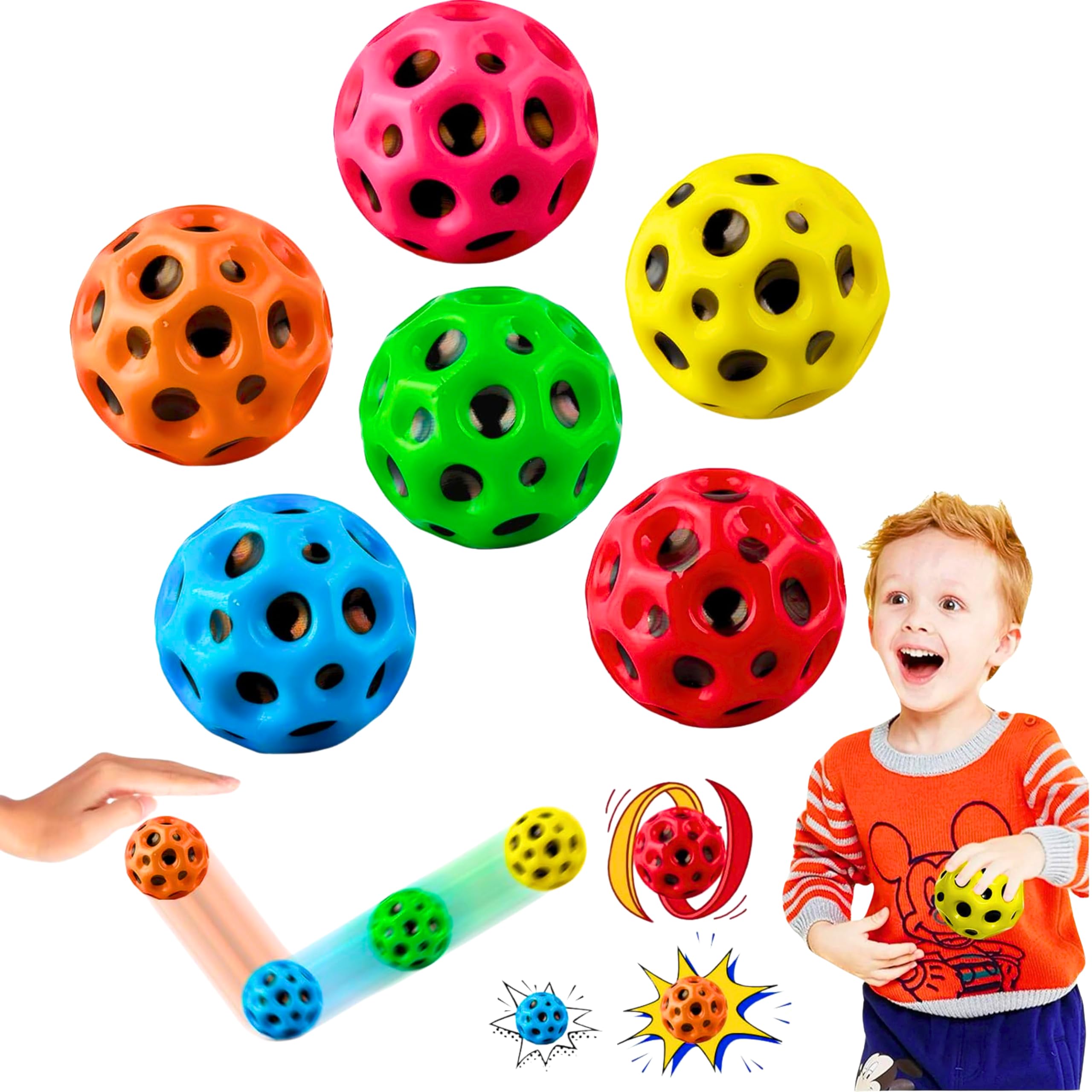 6pcs Moon Ball, Space Balls, Astro Jump Ball, Ultra High Bouncy Balls,Bouncing Ball Toy, Sounds Meteor Spaceball,Super High Pop Bouncing Space Ball for Improving Hand-Eye Coordination