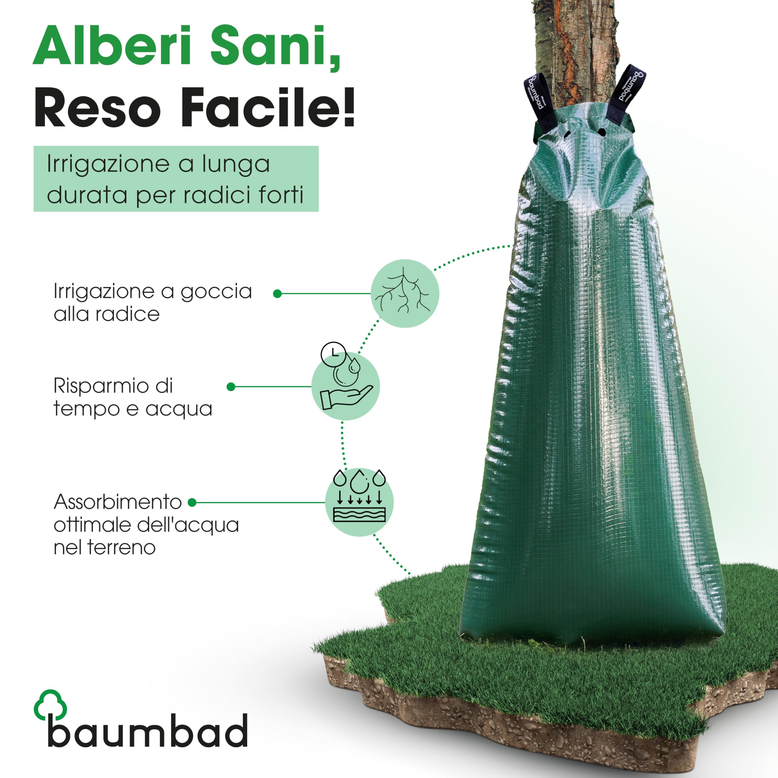 baumbad 10 Sacchetti per irrigazione in PE di Alta qualità, 100 Litri, in polietilene Resistente ai Raggi UV, per l'irrigazione in Verde, con Confezione Ecologica