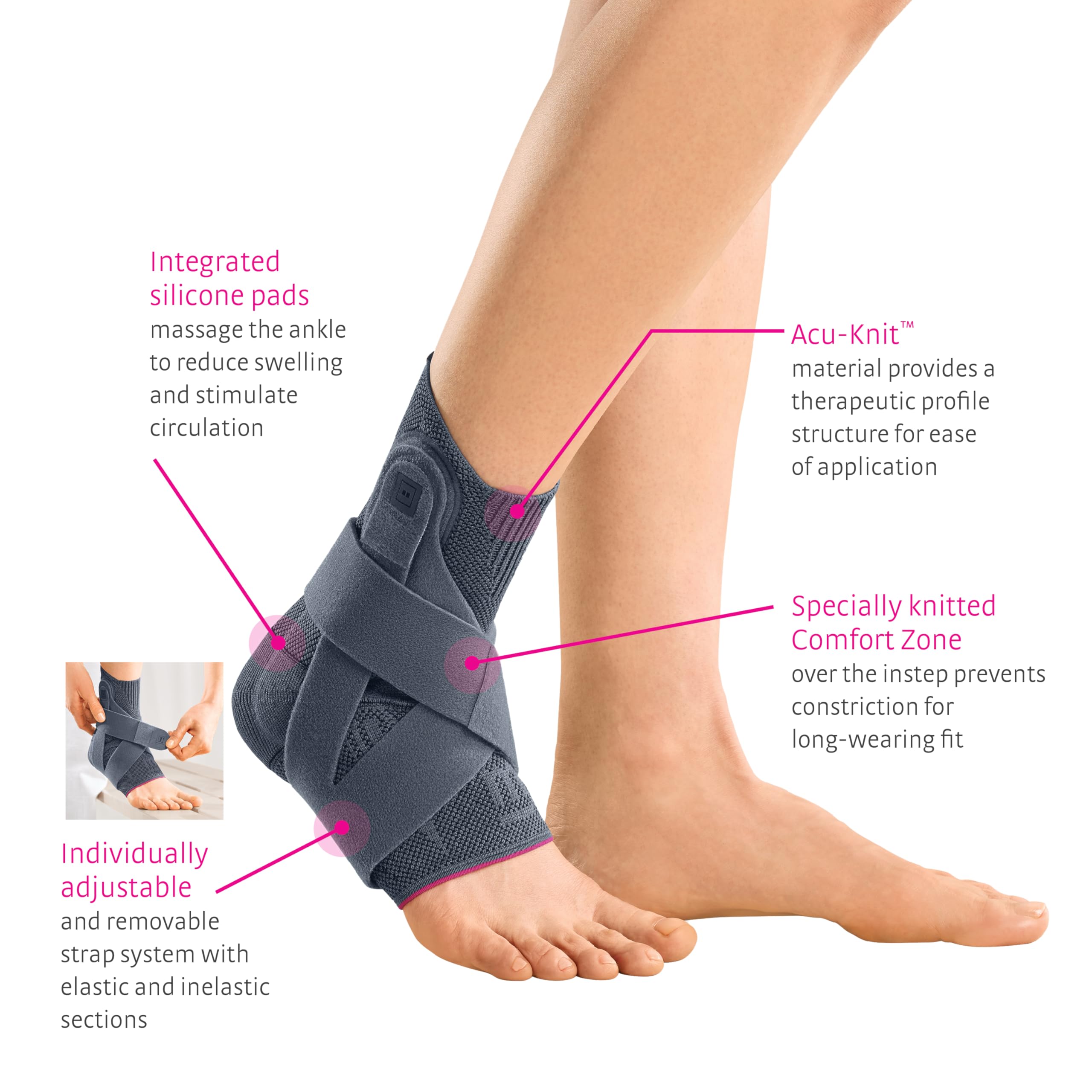 medi Levamed active - Sprunggelenkbandage rechts | silber | Größe IV | Fußbandage mit stabilisierendem Gurtsystem