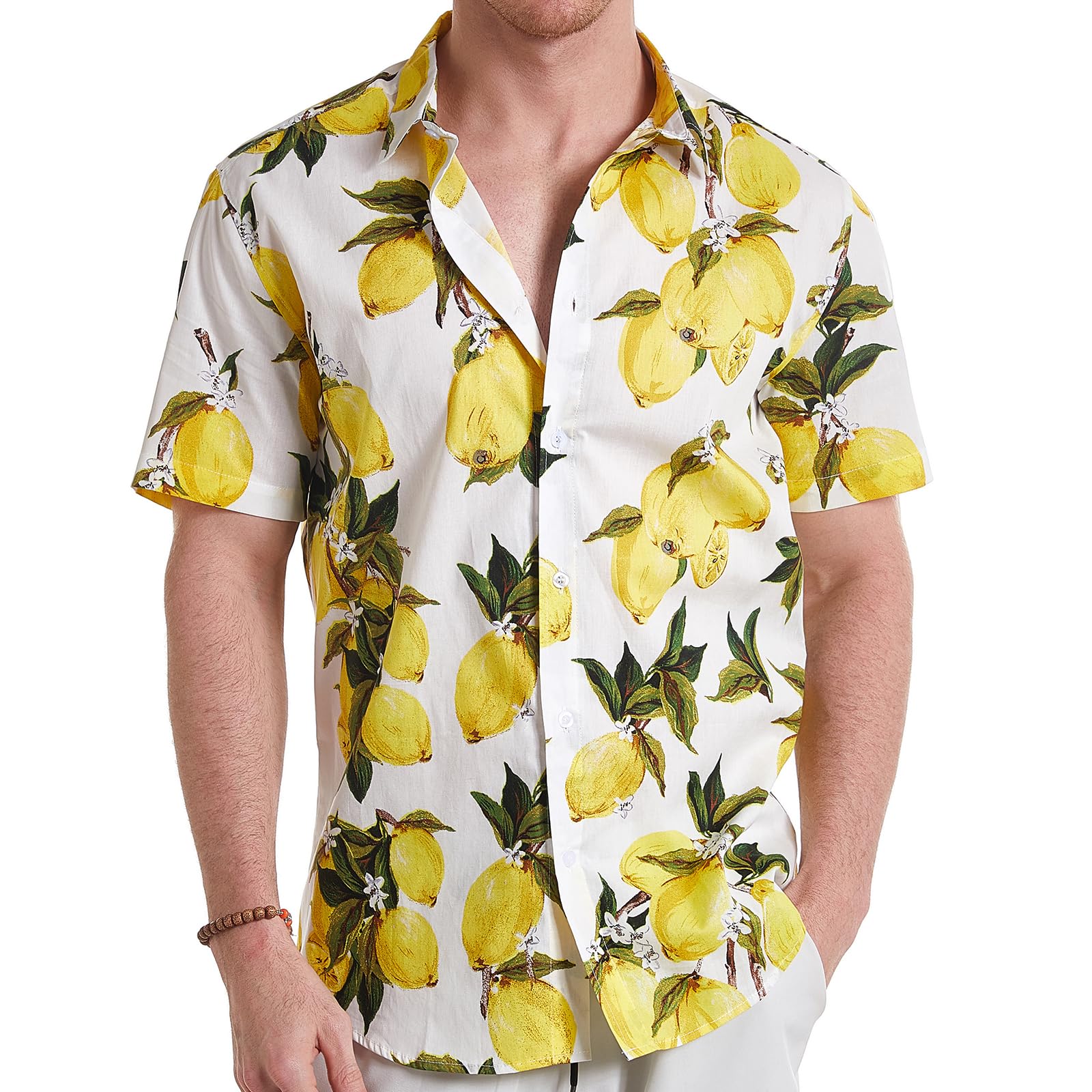 MCULIVOD Men's Printing Short Sleeve Casual Button Down Shirt,Hawaiian Tropical Fruit Pineapple Shirts