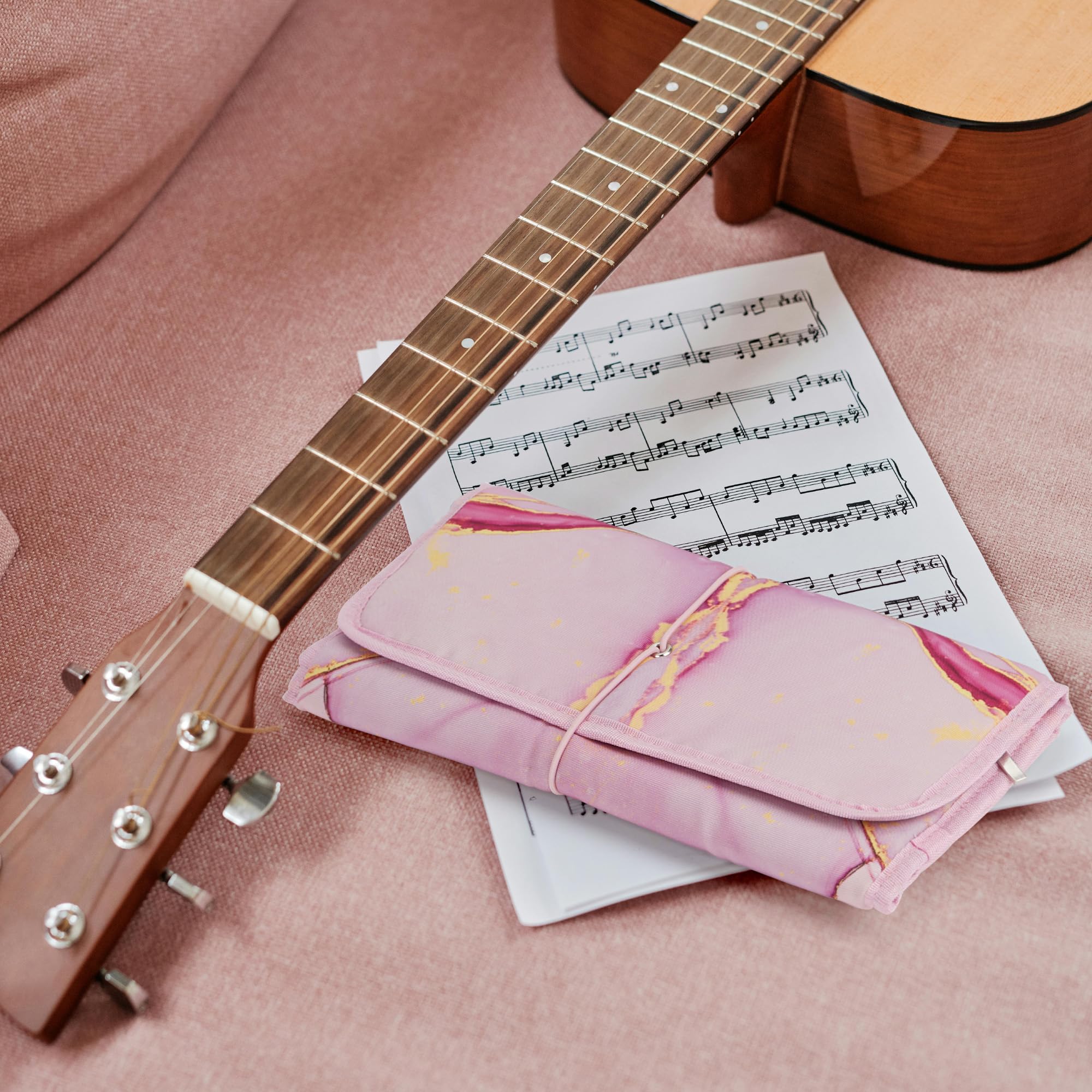 GEEKRIA Portable Guitar Accessories Storage Bag, Foldable Easy Access Pockets Case, Picks Parts Holder Bag (Pink Marble) - Image 2