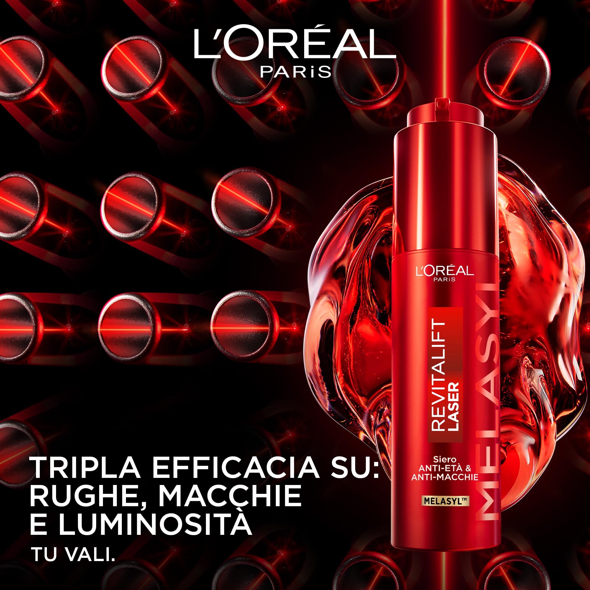 L'Oréal Paris Siero in Crema Anti Età Tripla Azione su Rughe, Macchie e Luminosità, Con Vitamina C, Niacinamide e Melasyl, Revitalift Laser Melasyl, 50ml