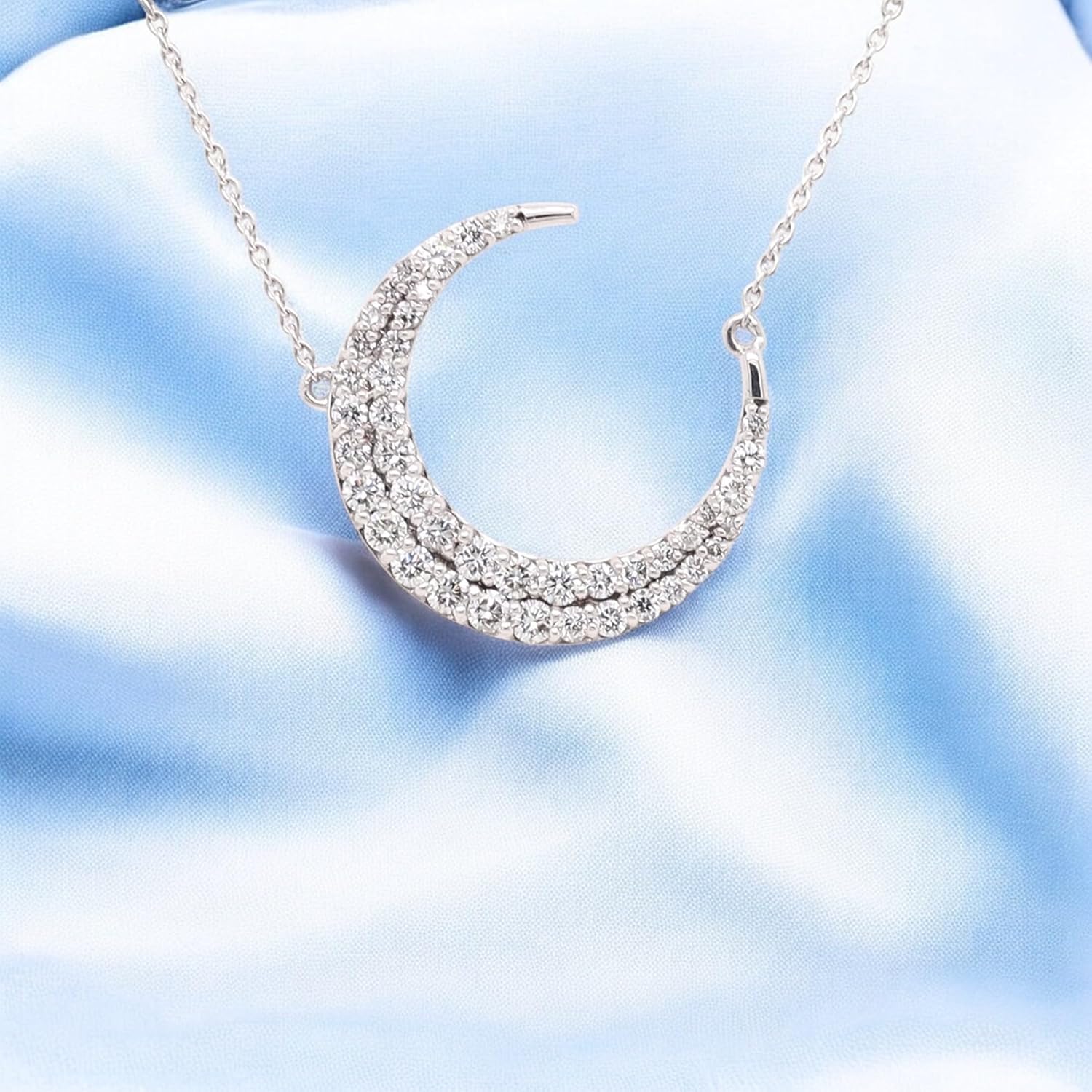 Fascinating Diamonds 14K Gold/Silver 5/8 Carat Round Cut Lab Grown Diamond Crescent Moon Necklace Pendant With 18" Chain For Her (SI1-SI2 Clarity, G-H Color, 0.60 Ctw) Premium Collection