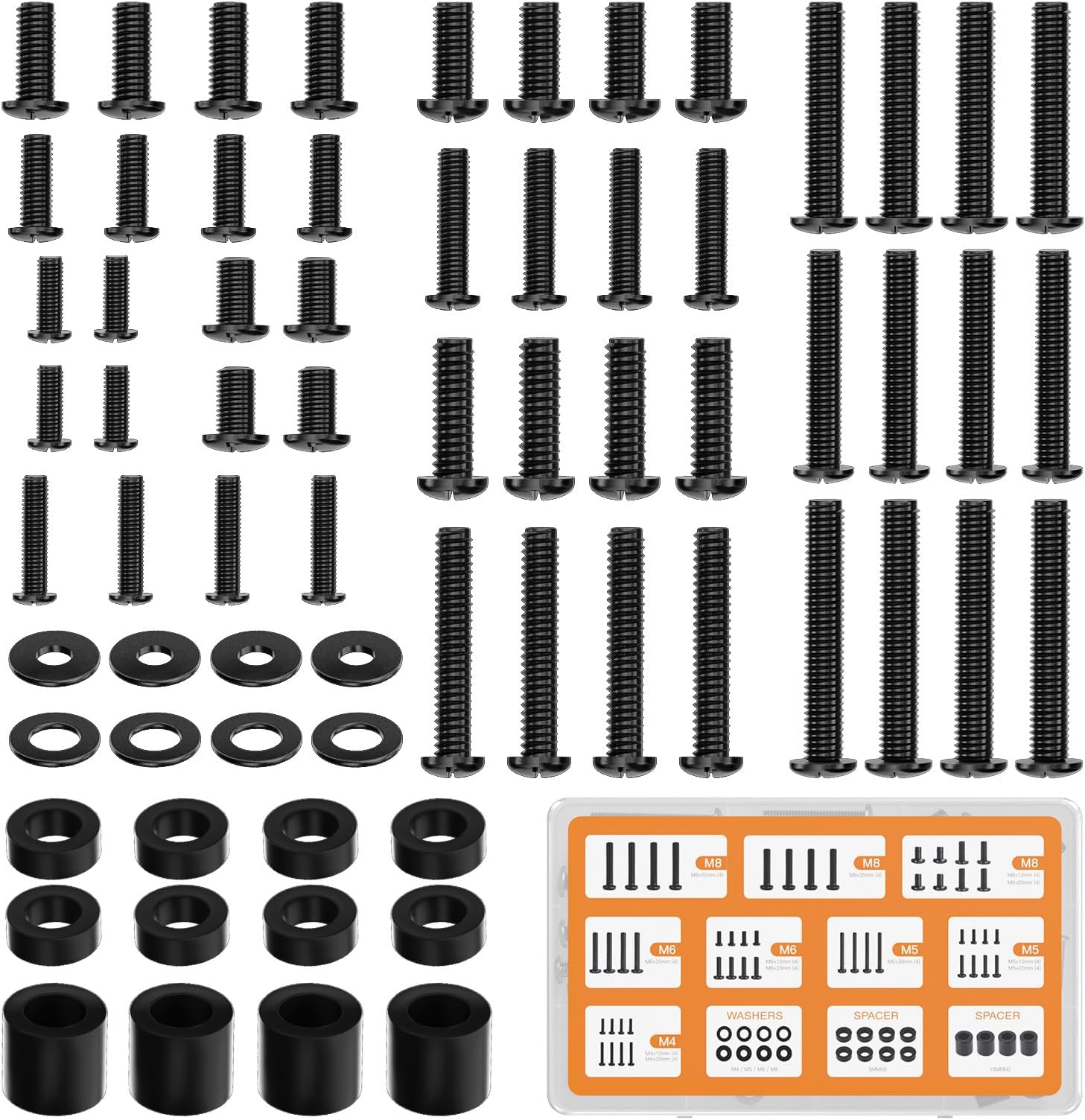 WALI Universal TV Mounting Hardware Kit Set Includes M4 M5 M6 M8 TV Screws and Spacer Fit Most TVs up to 80 inch (UVSP), Black