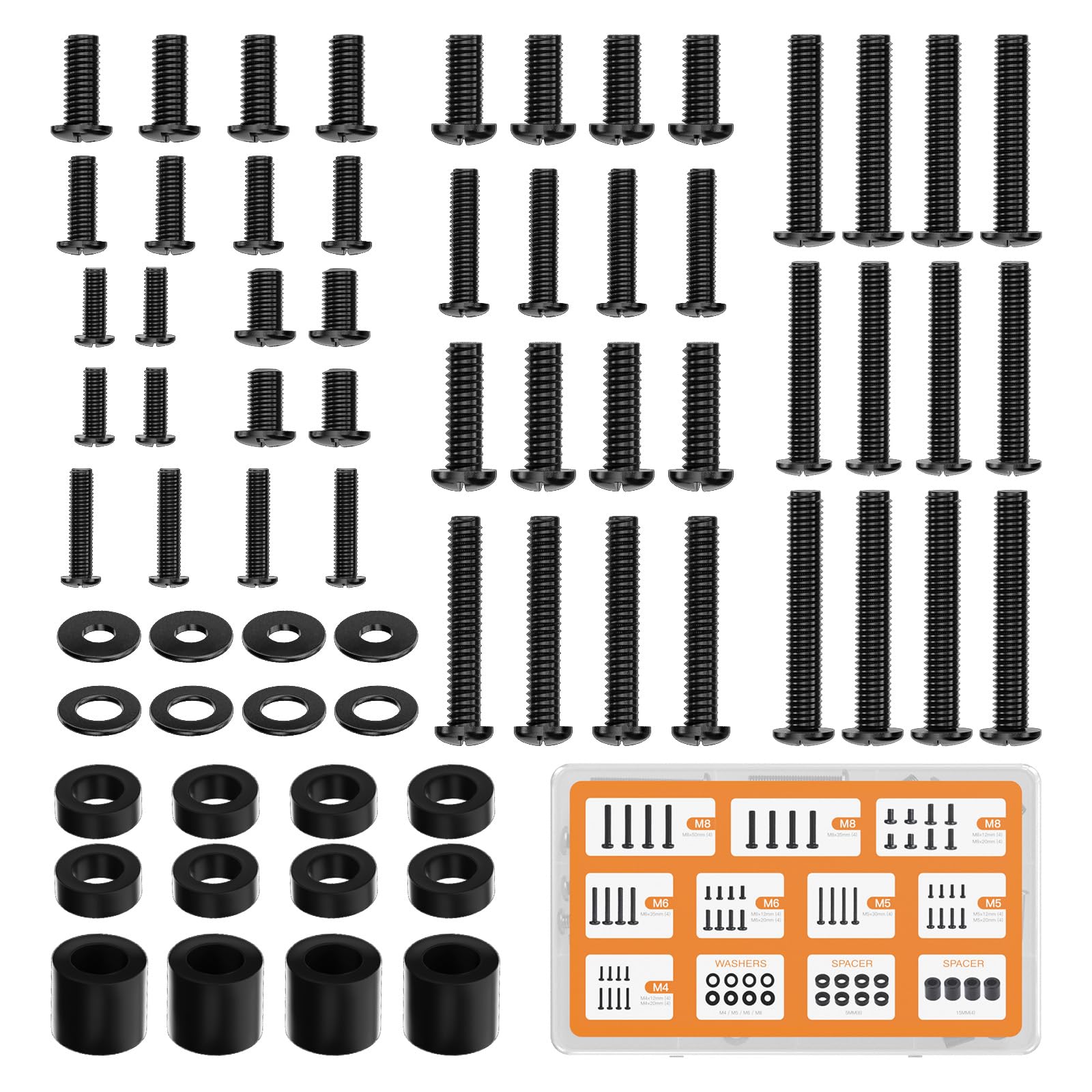 WALI Universal TV Mounting Hardware Set, M4,M5,M6,M8 Screws (UVSP) | TV Mount Screw Kit – Fits Most TVs / Monitor Up To 80", Includes Replacement Screws, Washers & Spacers