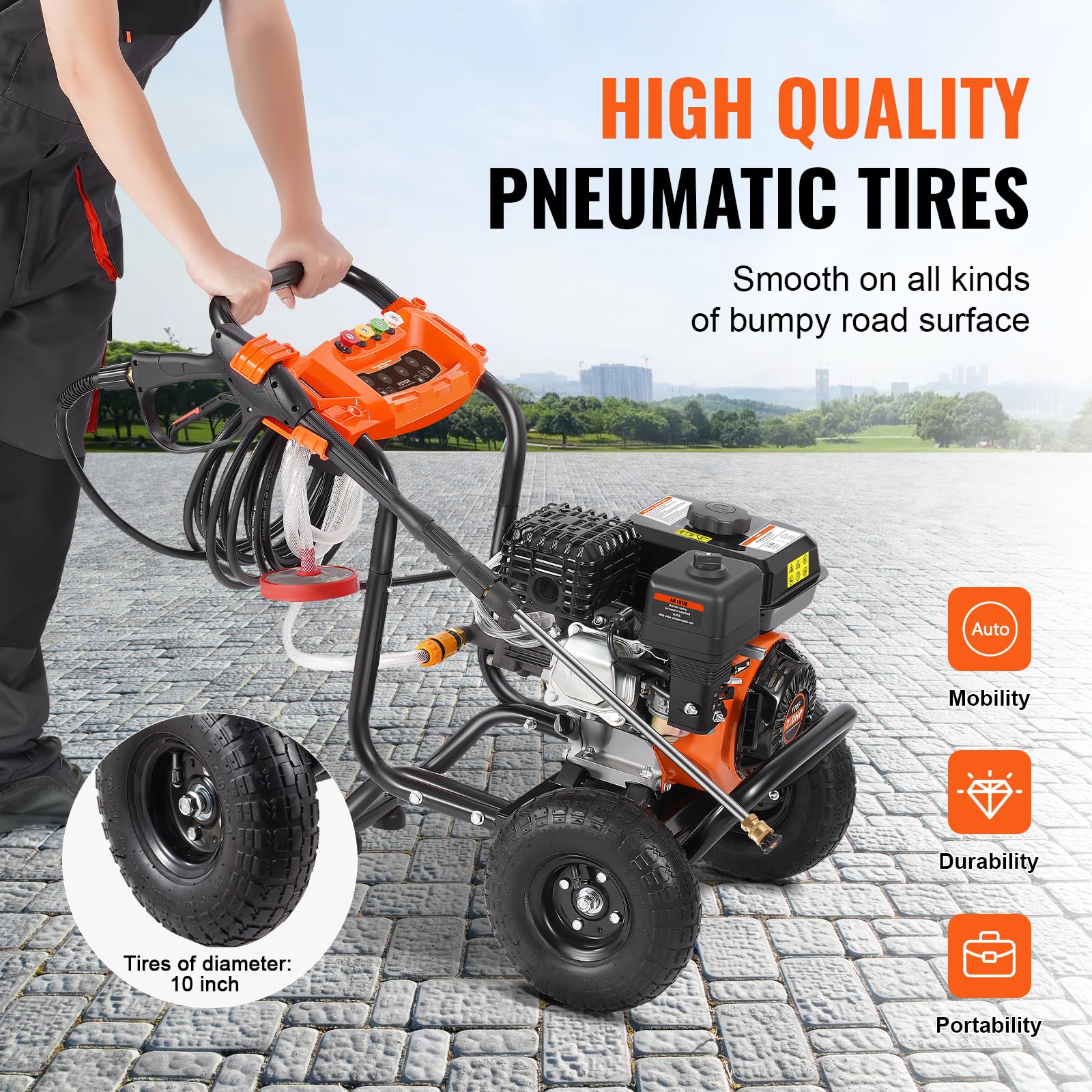 VEVOR Idropulitrice a Gas 246,07 kgf/cm² 10 L/min Idropulitrice a Gas con Pompa in Alluminio, Prolunga, Set da 5 Ugelli, Idropulitrice ad Alta Pressione per Auto, Recinzioni, Case, Cortili, Verticale