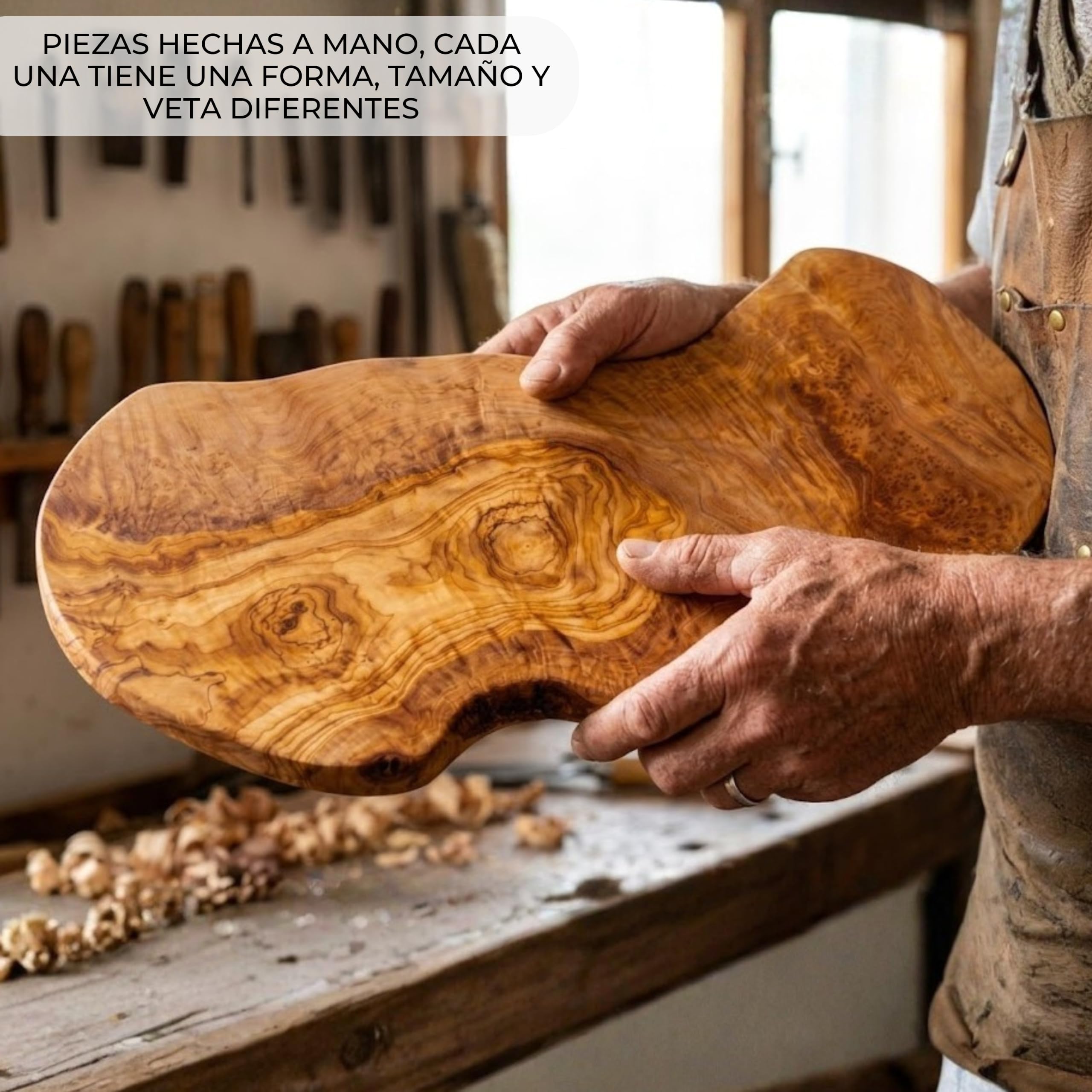 Erreke Tabla de Madera de Olivo Natural para Cortar y Servir, 51 x 26 cm | Tabla Madera Cocina. Reversible y Artesanal. Grande para Servir y Picar Quesos Embutidos Carne Pan. Para Cocina y Mesa