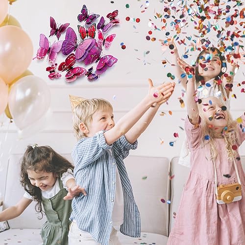 Miniatura 2 de OPSEAM Decoración de pared de mariposa, 2448 unidades, calcomanías de mariposas 3D para decoración de fiestas con imanes (morado, 24)
