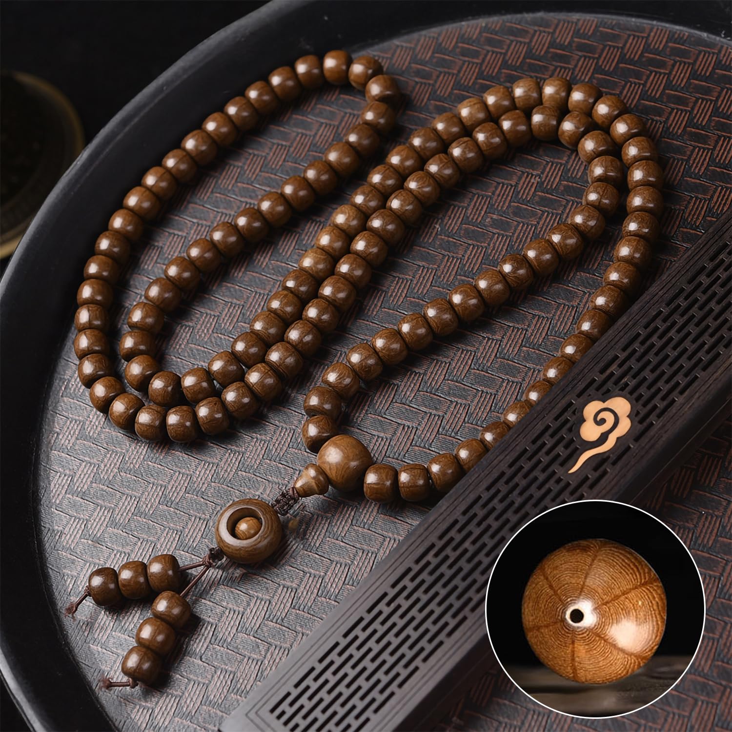 FAZOVIN 108 Perlen 10mm Mala Perlen Armband für Männer Wutai Berg Naturholz Meditation Gebetskette, 36 inches, Holz, Kein Edelstein