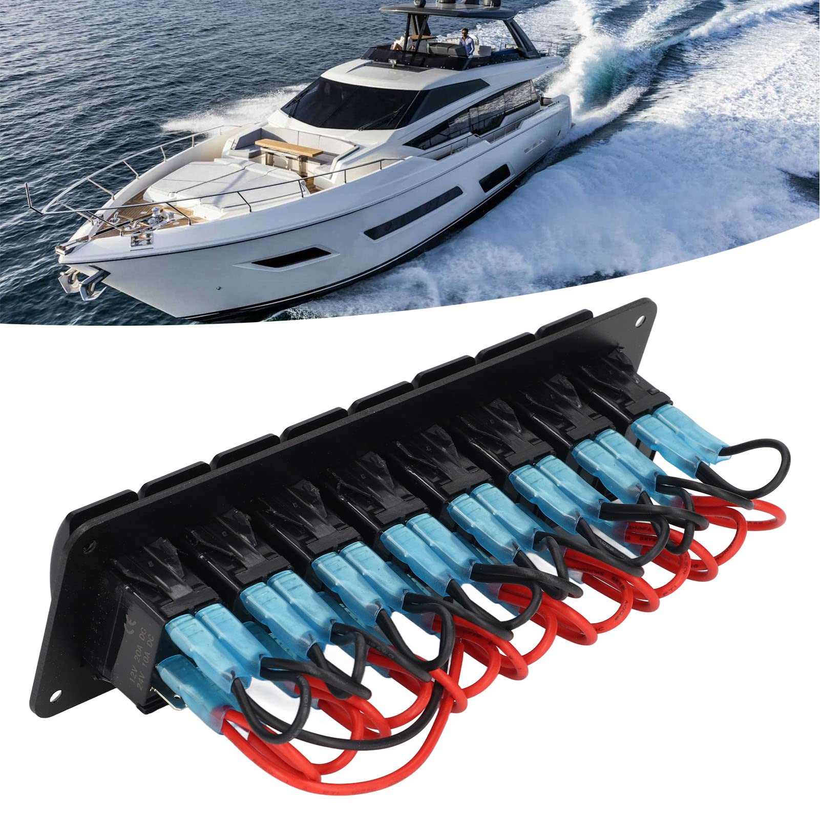 Pannello interruttori a bilanciere a 8 gruppi Interruttore on/off retroilluminato a LED Protezione sovraccarico impermeabile Precavo per auto RV Bus Marine Boat (Blu)