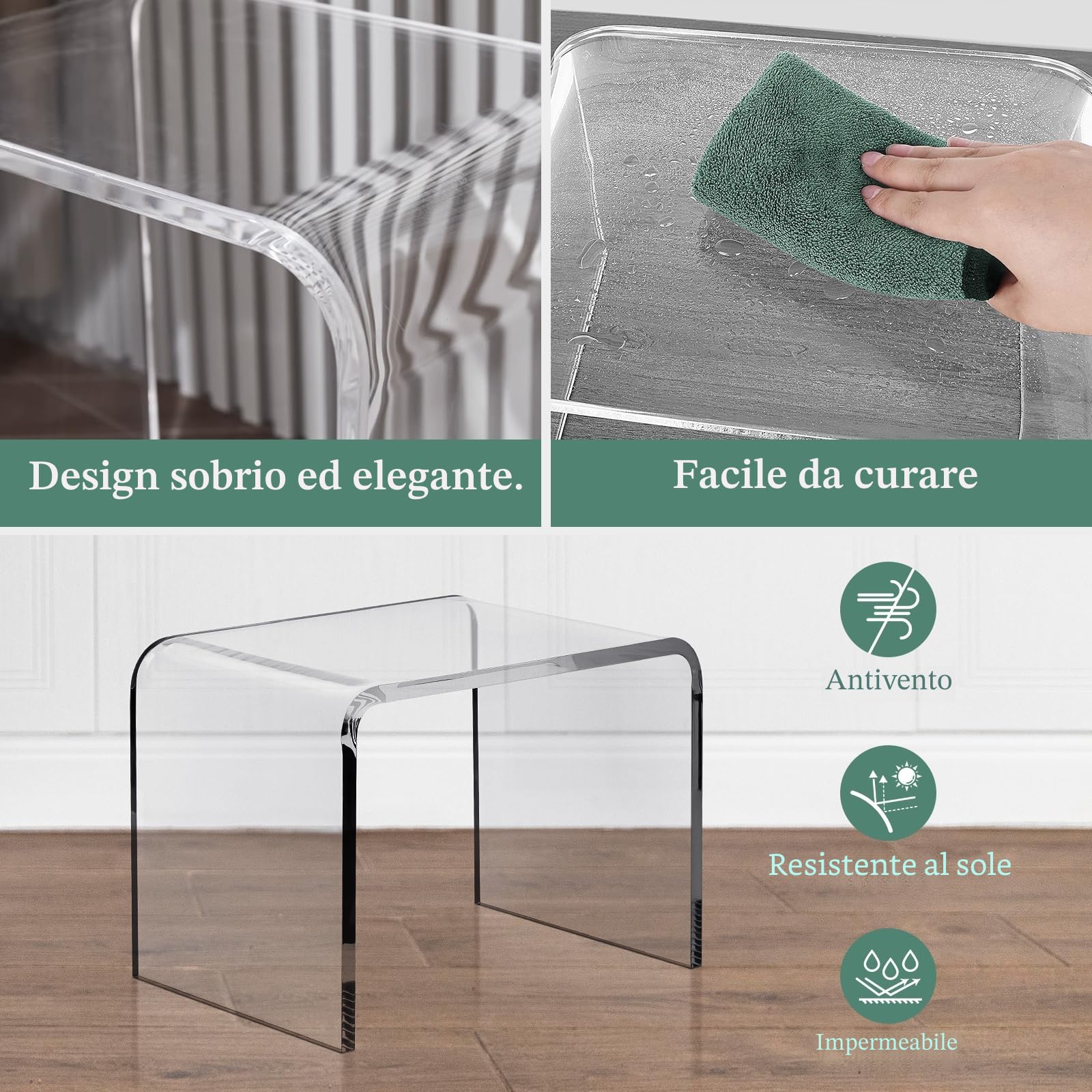 MYOYAY Sgabello doccia sedia acrilico sgabello da doccia in trasparente antiscivolo panca da doccia in Sgabello Decorativo Casa per bagno, cucina, camera da letto