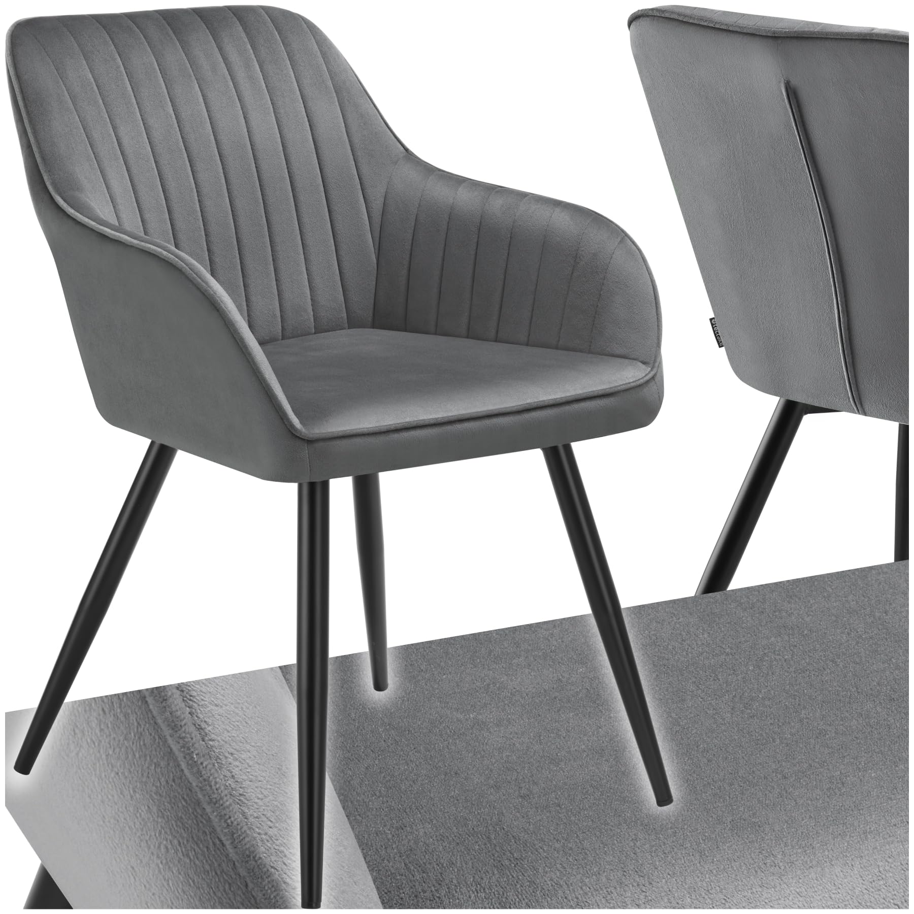 tectake® Silla de Comedor con Tapizado Aterciopelado Acolchado, Silla de Cocina Elegante y Moderna, Patas de Acero, Fácil Limpieza, Ideal Silla Salón, Tocador, Dormitorio - 1 Silla Gris/Negro